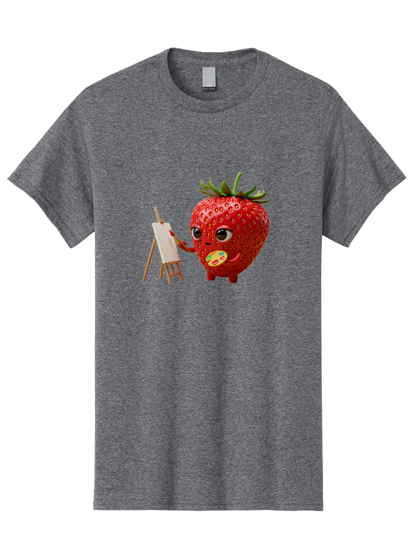 Strawberry-Painter Men'S Graphic Tee, 100% Cotton, Comfortable Casual Summer Wear, Machine Washable, Cartoon Strawberry Character, Painting On An Easel, Creative Art, Colorful Palette, Fruit Illustration, Vibrant Red Strawberry, Bac480