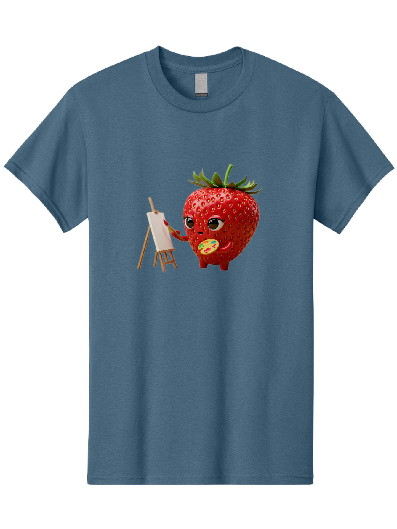 Strawberry-Painter Men'S Graphic Tee, 100% Cotton, Comfortable Casual Summer Wear, Machine Washable, Cartoon Strawberry Character, Painting On An Easel, Creative Art, Colorful Palette, Fruit Illustration, Vibrant Red Strawberry, Bac480