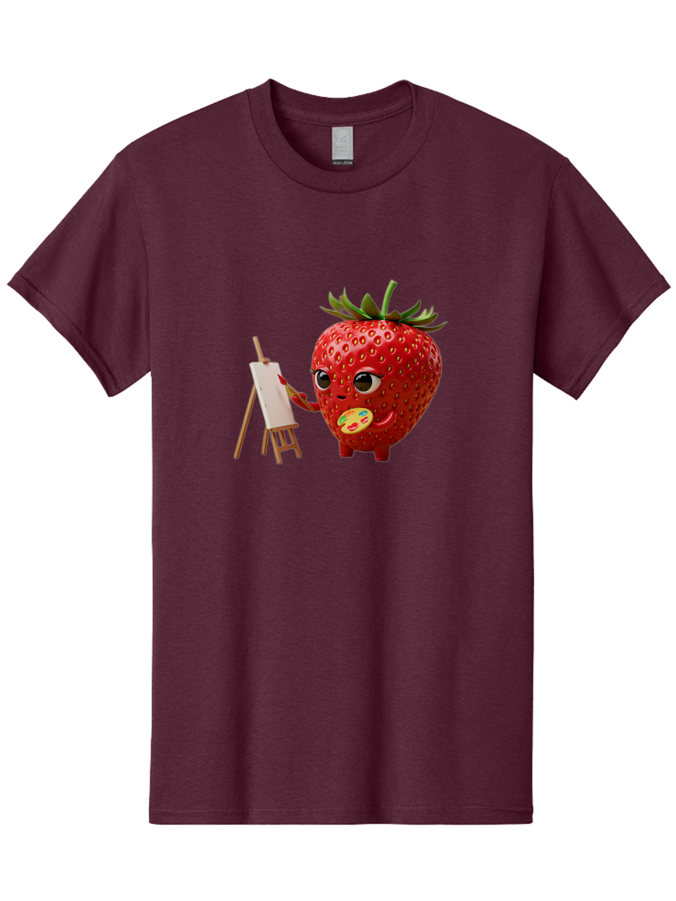 Strawberry-Painter Men'S Graphic Tee, 100% Cotton, Comfortable Casual Summer Wear, Machine Washable, Cartoon Strawberry Character, Painting On An Easel, Creative Art, Colorful Palette, Fruit Illustration, Vibrant Red Strawberry, Bac480
