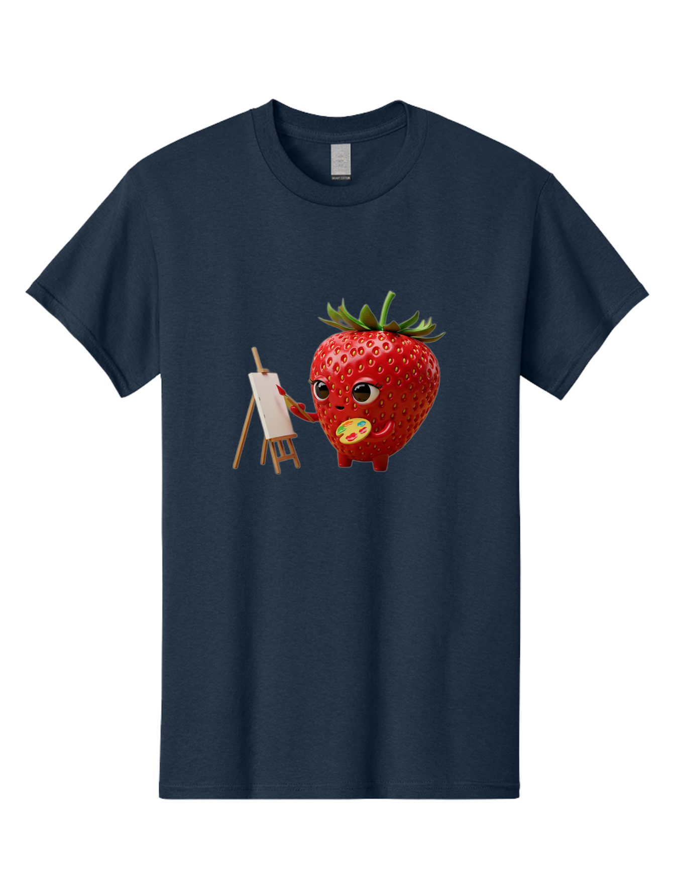 Strawberry-Painter Men'S Graphic Tee, 100% Cotton, Comfortable Casual Summer Wear, Machine Washable, Cartoon Strawberry Character, Painting On An Easel, Creative Art, Colorful Palette, Fruit Illustration, Vibrant Red Strawberry, Bac480