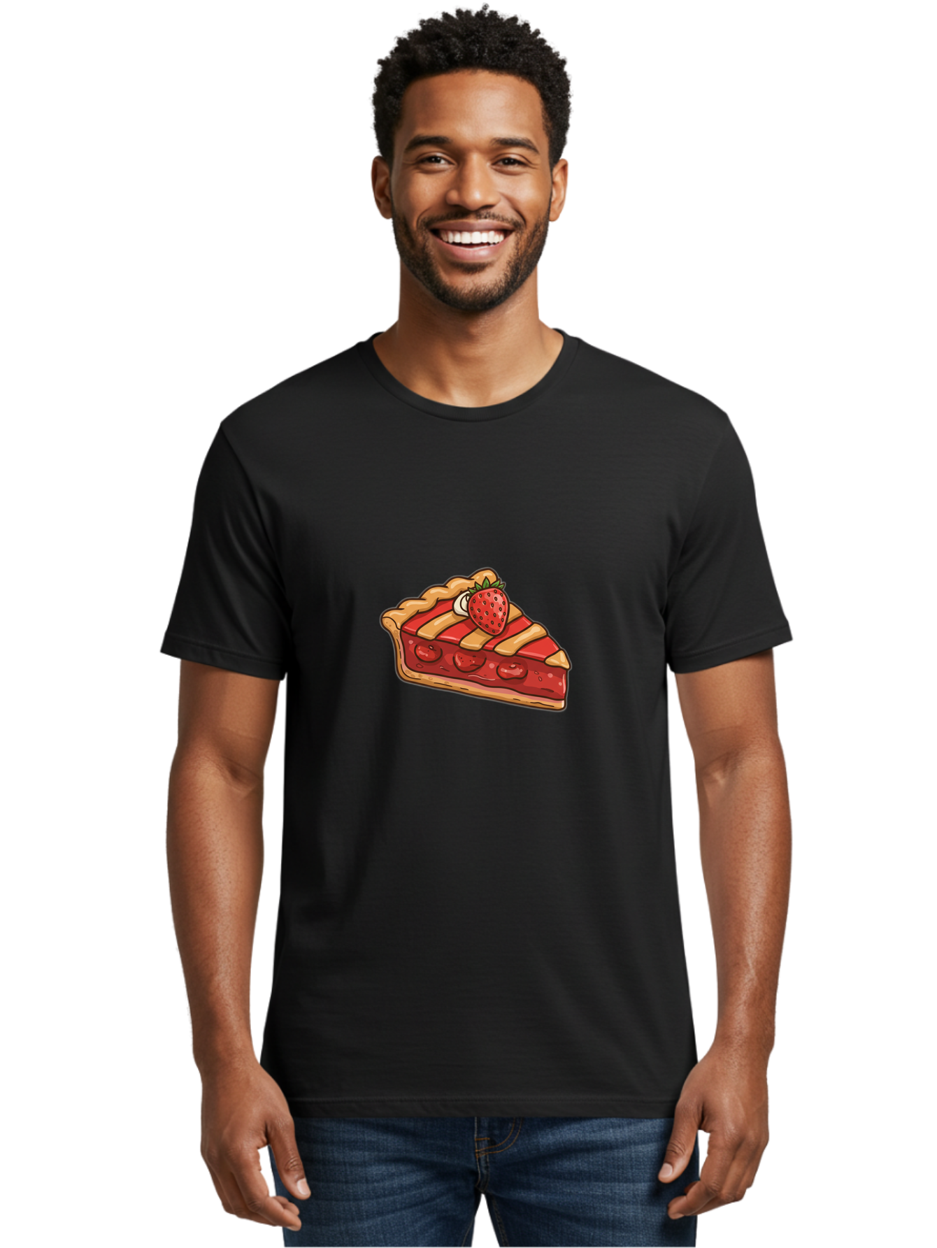 Strawberry-Pie-Slice Men'S Graphic Tee, 100% Cotton, Comfortable Casual Summer Wear, Machine Washable, Strawberry Pie, Sweet Treat, Dessert, Fruit Filling, Pastry Crust, Strawberry Topping, Sweet Strawberry, Baked Goods, Homemade Pie, Bac481