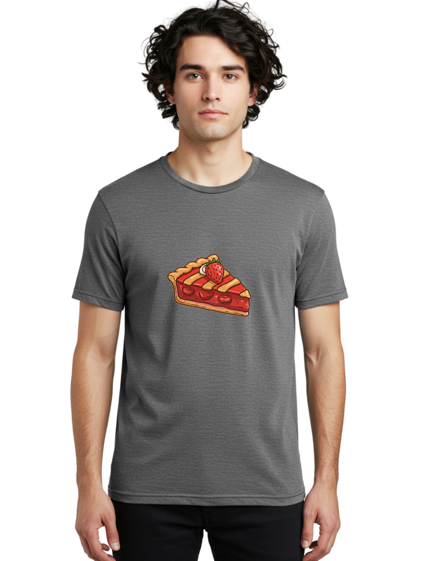 Strawberry-Pie-Slice Men'S Graphic Tee, 100% Cotton, Comfortable Casual Summer Wear, Machine Washable, Strawberry Pie, Sweet Treat, Dessert, Fruit Filling, Pastry Crust, Strawberry Topping, Sweet Strawberry, Baked Goods, Homemade Pie, Bac481