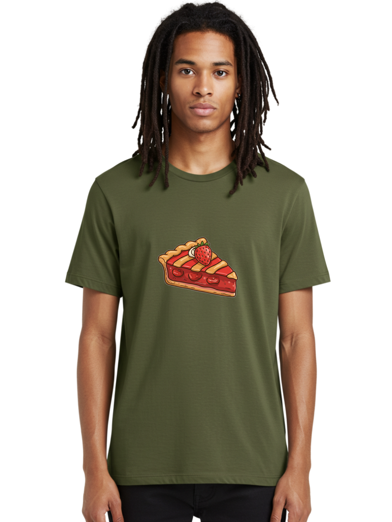 Strawberry-Pie-Slice Men'S Graphic Tee, 100% Cotton, Comfortable Casual Summer Wear, Machine Washable, Strawberry Pie, Sweet Treat, Dessert, Fruit Filling, Pastry Crust, Strawberry Topping, Sweet Strawberry, Baked Goods, Homemade Pie, Bac481