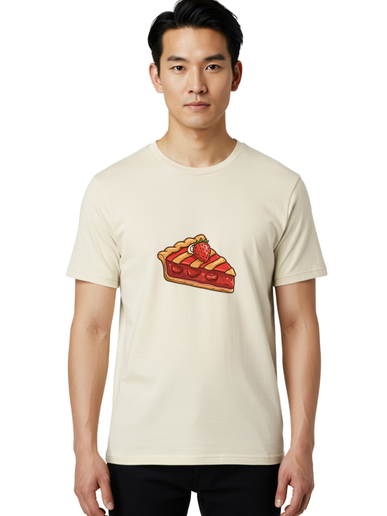Strawberry-Pie-Slice Men'S Graphic Tee, 100% Cotton, Comfortable Casual Summer Wear, Machine Washable, Strawberry Pie, Sweet Treat, Dessert, Fruit Filling, Pastry Crust, Strawberry Topping, Sweet Strawberry, Baked Goods, Homemade Pie, Bac481