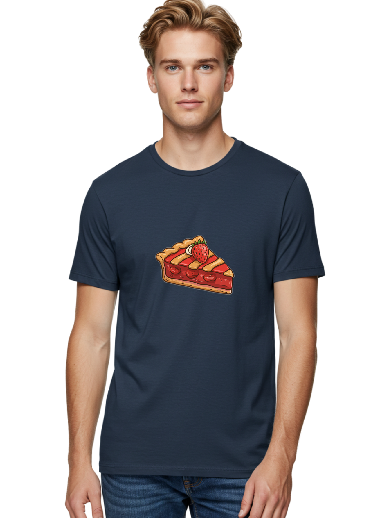 Strawberry-Pie-Slice Men'S Graphic Tee, 100% Cotton, Comfortable Casual Summer Wear, Machine Washable, Strawberry Pie, Sweet Treat, Dessert, Fruit Filling, Pastry Crust, Strawberry Topping, Sweet Strawberry, Baked Goods, Homemade Pie, Bac481