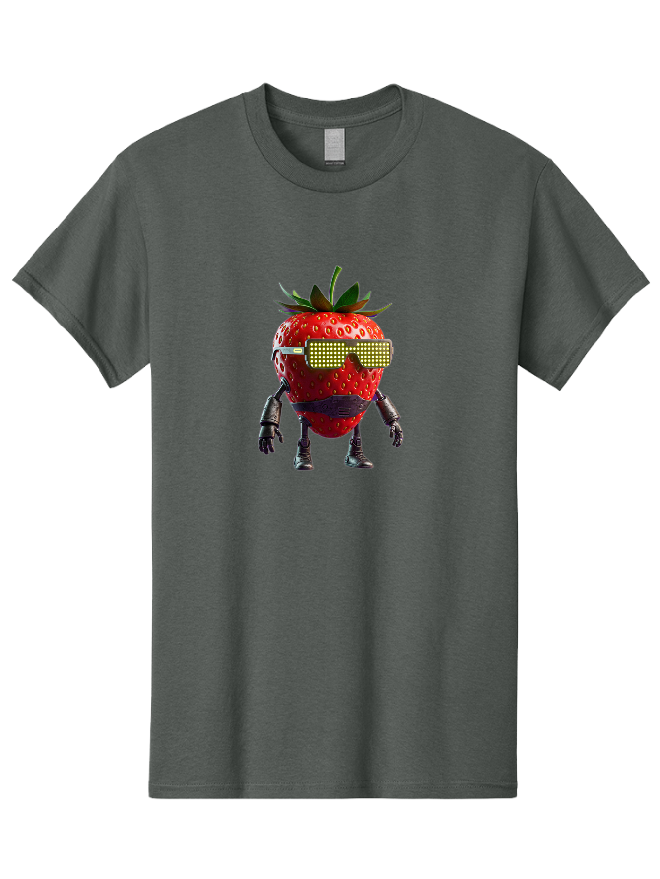 Strawberry-Robot Men'S Graphic Tee, 100% Cotton, Comfortable Casual Summer Wear, Machine Washable, Strawberry Robot, Futuristic Design, Cybernetic Enhancements, Led Glasses, Robotic Limbs, Strawberry Character, Digital Art, Bac483