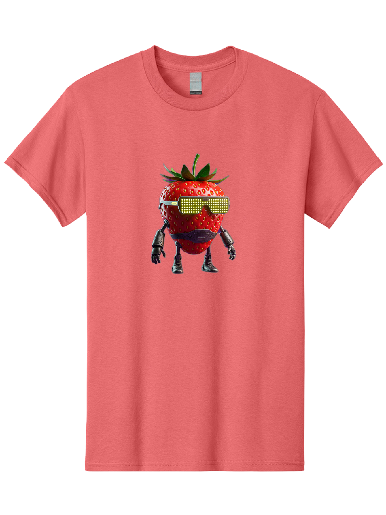 Strawberry-Robot Men'S Graphic Tee, 100% Cotton, Comfortable Casual Summer Wear, Machine Washable, Strawberry Robot, Futuristic Design, Cybernetic Enhancements, Led Glasses, Robotic Limbs, Strawberry Character, Digital Art, Bac483