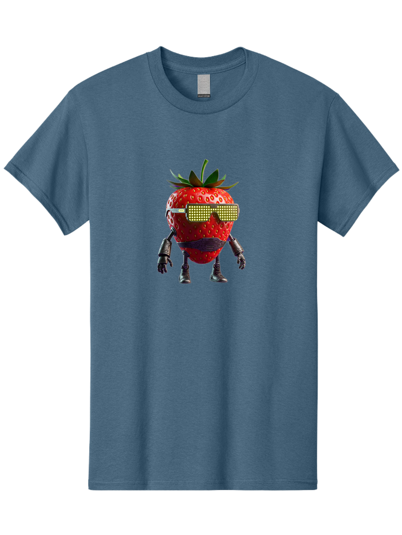 Strawberry-Robot Men'S Graphic Tee, 100% Cotton, Comfortable Casual Summer Wear, Machine Washable, Strawberry Robot, Futuristic Design, Cybernetic Enhancements, Led Glasses, Robotic Limbs, Strawberry Character, Digital Art, Bac483