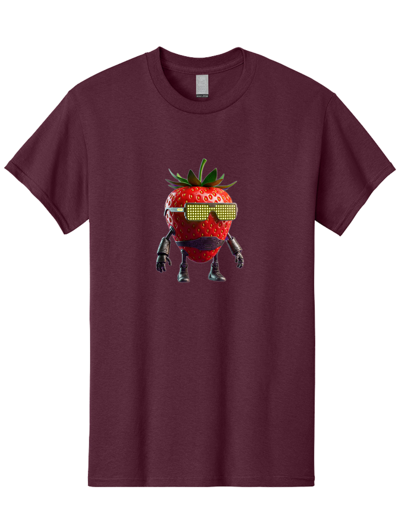 Strawberry-Robot Men'S Graphic Tee, 100% Cotton, Comfortable Casual Summer Wear, Machine Washable, Strawberry Robot, Futuristic Design, Cybernetic Enhancements, Led Glasses, Robotic Limbs, Strawberry Character, Digital Art, Bac483