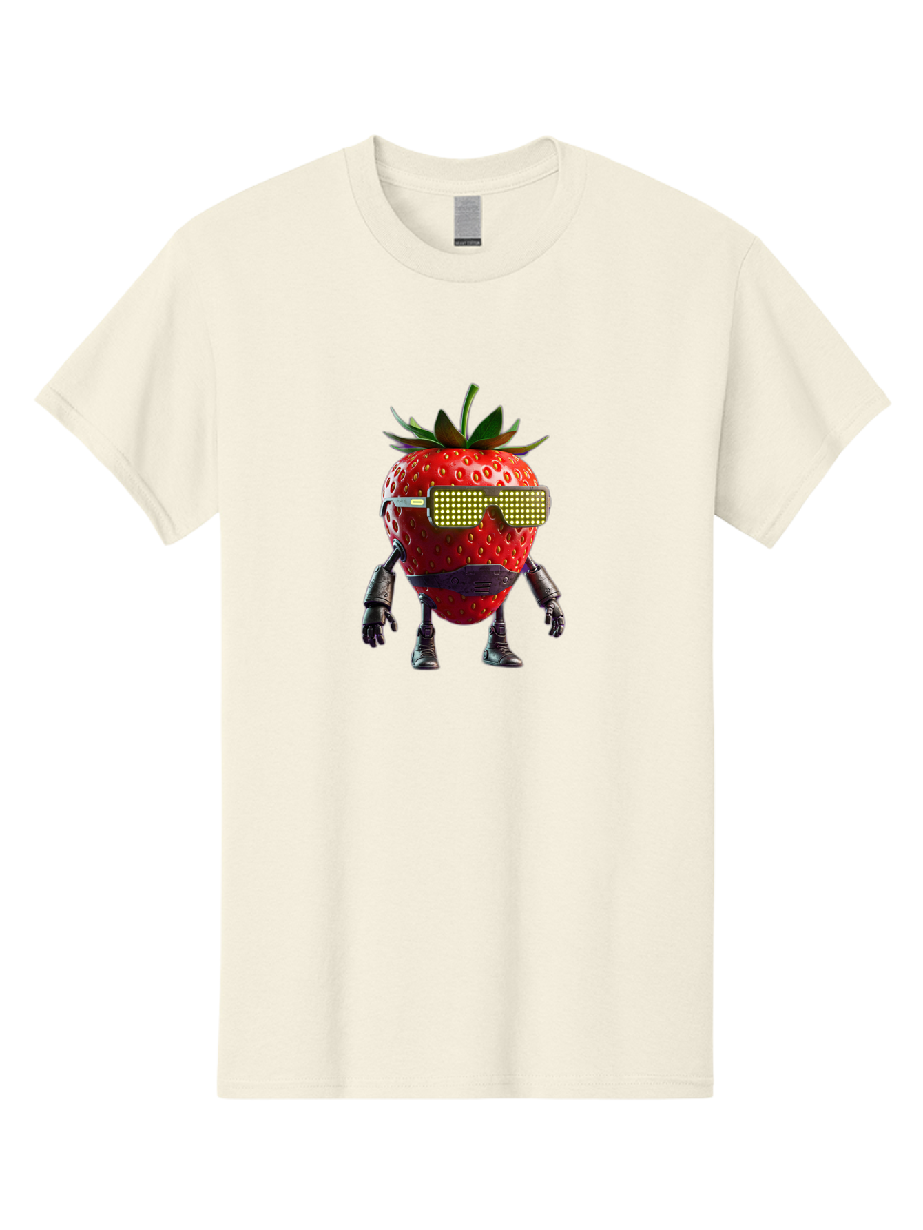 Strawberry-Robot Men'S Graphic Tee, 100% Cotton, Comfortable Casual Summer Wear, Machine Washable, Strawberry Robot, Futuristic Design, Cybernetic Enhancements, Led Glasses, Robotic Limbs, Strawberry Character, Digital Art, Bac483