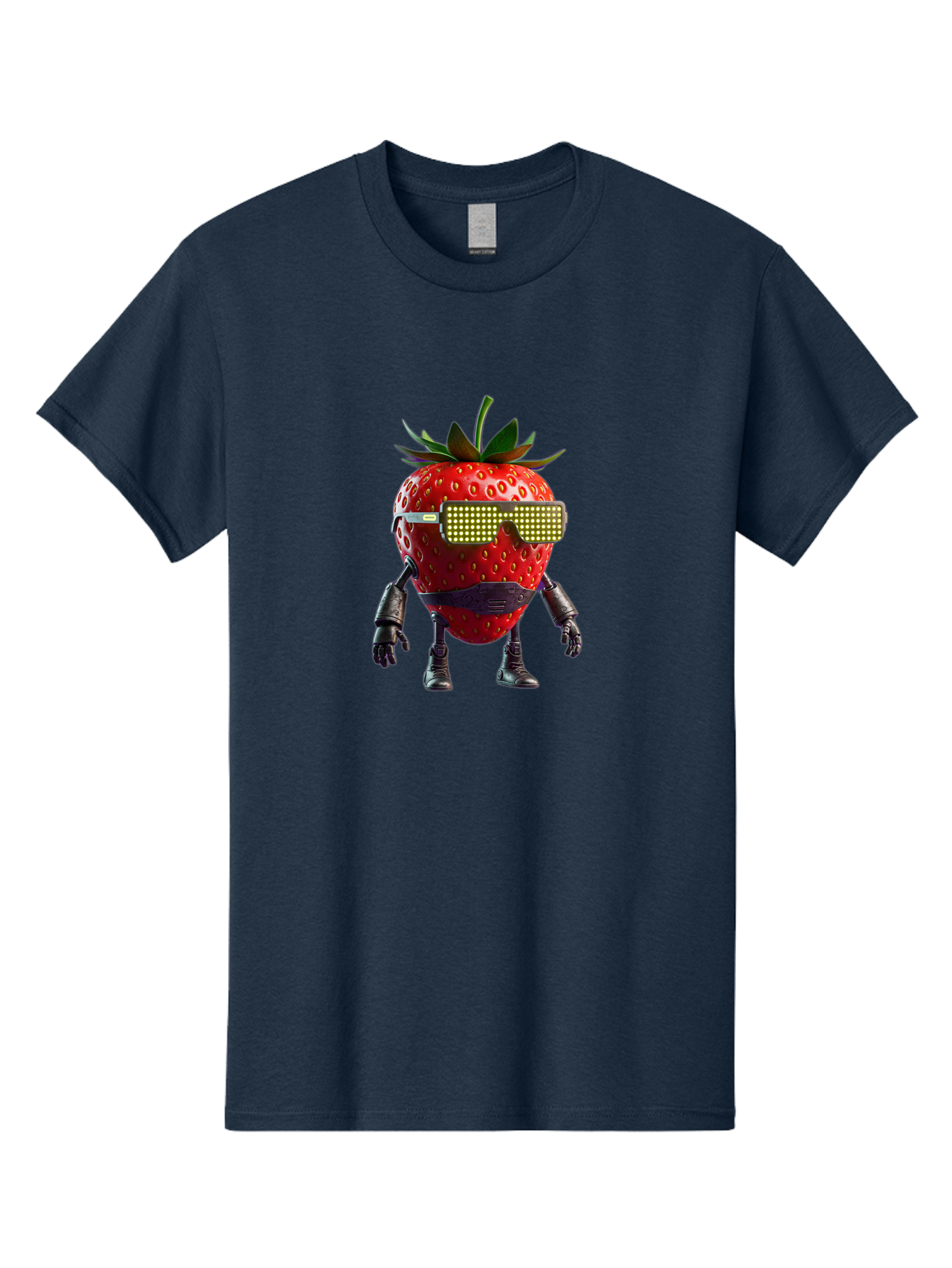 Strawberry-Robot Men'S Graphic Tee, 100% Cotton, Comfortable Casual Summer Wear, Machine Washable, Strawberry Robot, Futuristic Design, Cybernetic Enhancements, Led Glasses, Robotic Limbs, Strawberry Character, Digital Art, Bac483