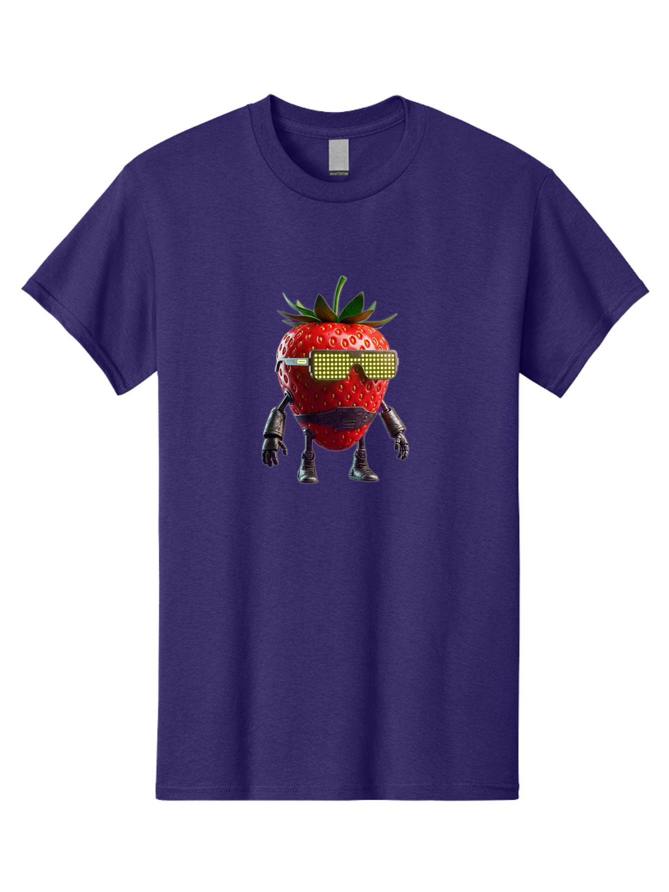 Strawberry-Robot Men'S Graphic Tee, 100% Cotton, Comfortable Casual Summer Wear, Machine Washable, Strawberry Robot, Futuristic Design, Cybernetic Enhancements, Led Glasses, Robotic Limbs, Strawberry Character, Digital Art, Bac483