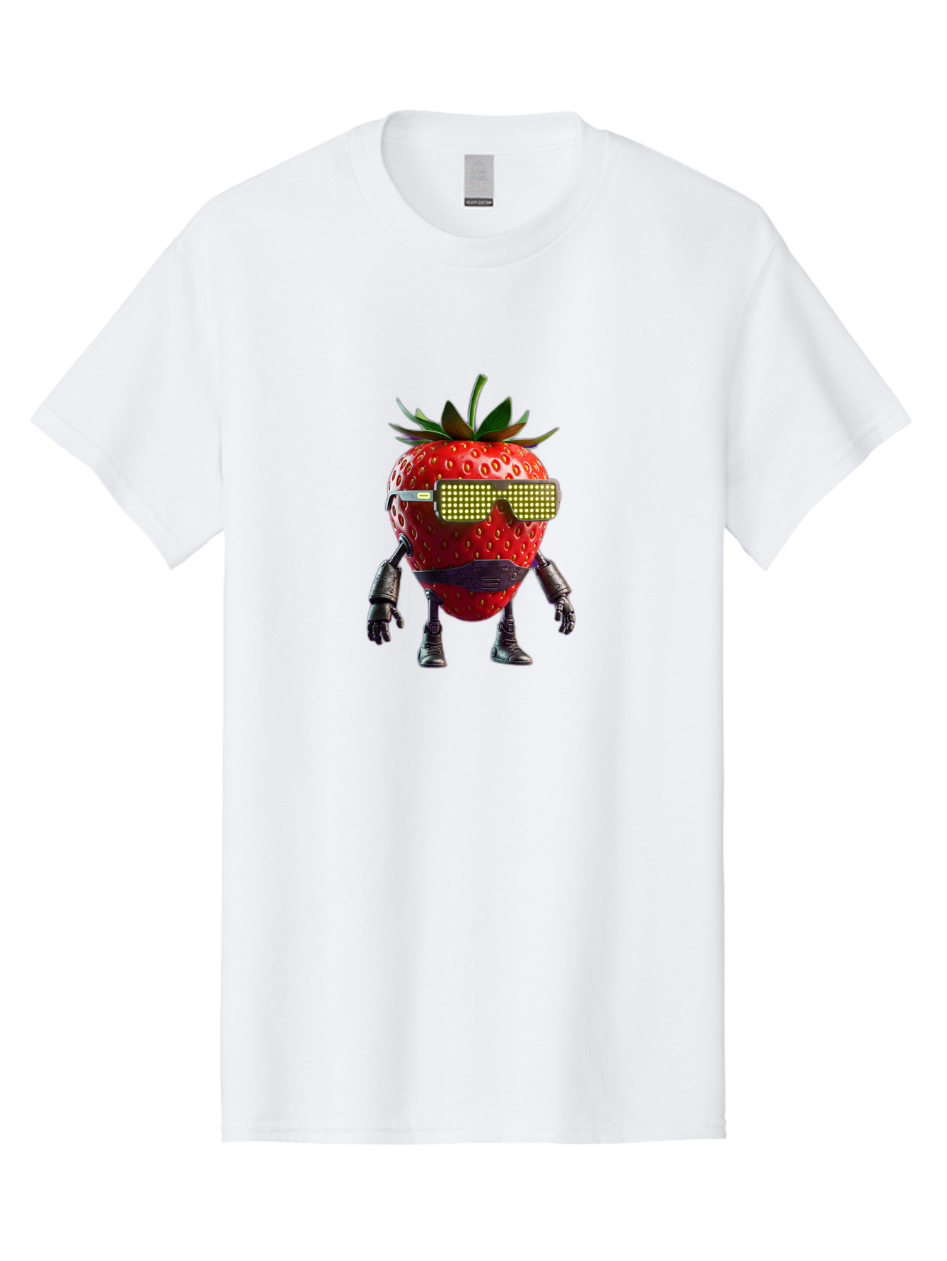 Strawberry-Robot Men'S Graphic Tee, 100% Cotton, Comfortable Casual Summer Wear, Machine Washable, Strawberry Robot, Futuristic Design, Cybernetic Enhancements, Led Glasses, Robotic Limbs, Strawberry Character, Digital Art, Bac483