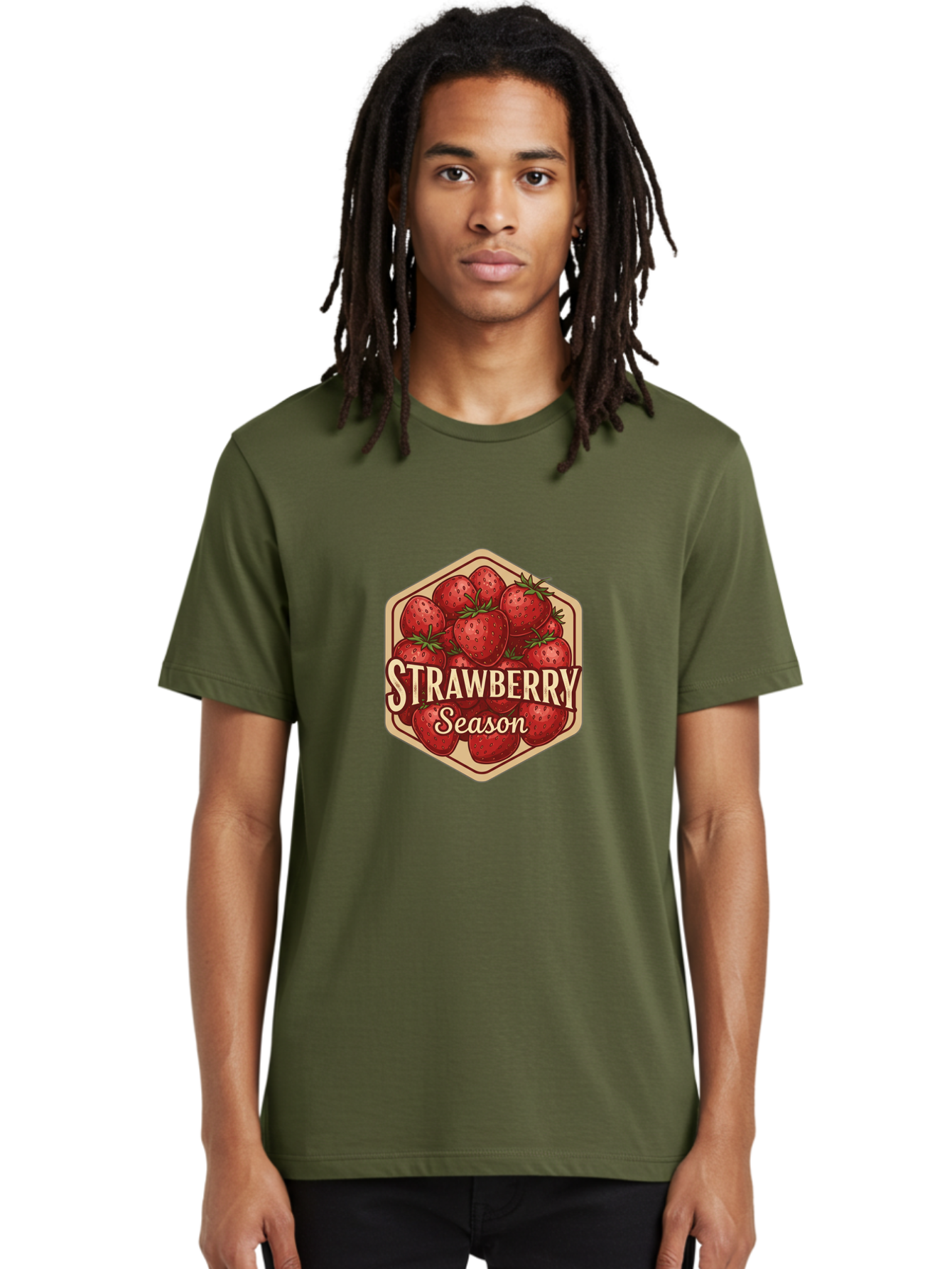 Strawberry-Season Men'S Graphic Tee, 100% Cotton, Comfortable Casual Summer Wear, Machine Washable, Strawberries, Strawberry Season, Fresh Fruit, Juicy Strawberries, Sweet Treats, Seasonal Produce, Summer Fruits, Vintage Label, Vintage Style Bac484