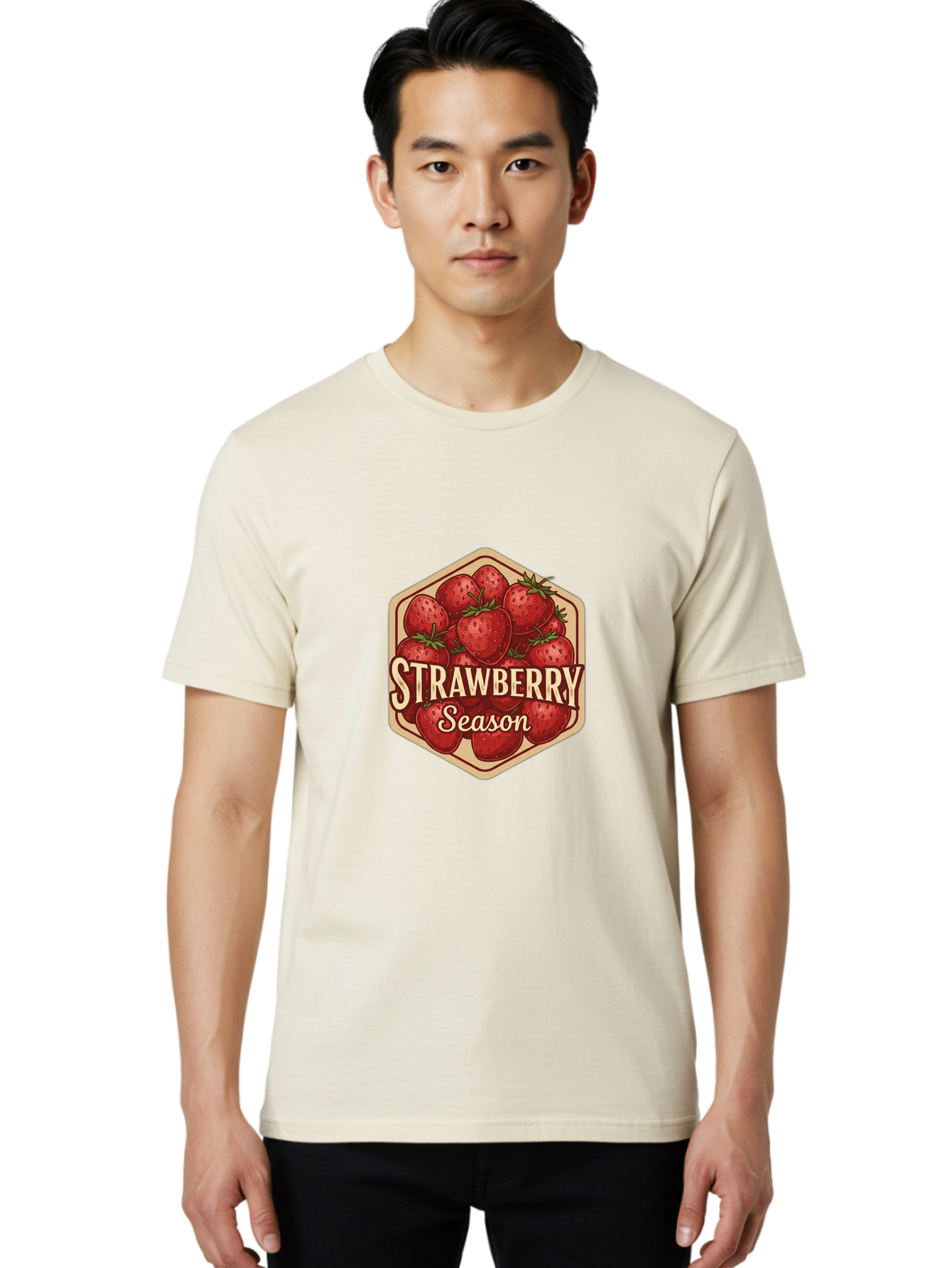 Strawberry-Season Men'S Graphic Tee, 100% Cotton, Comfortable Casual Summer Wear, Machine Washable, Strawberries, Strawberry Season, Fresh Fruit, Juicy Strawberries, Sweet Treats, Seasonal Produce, Summer Fruits, Vintage Label, Vintage Style Bac484