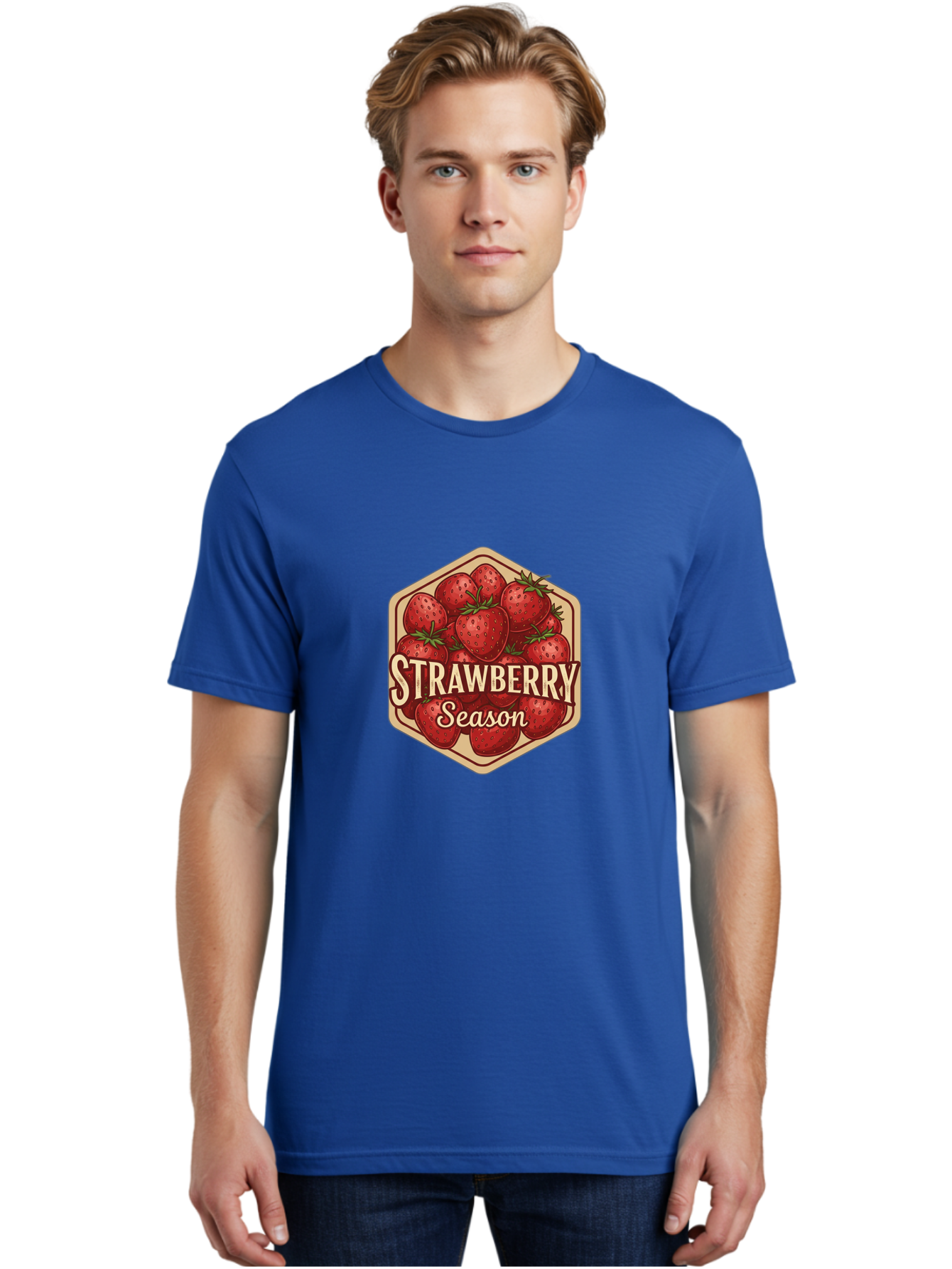 Strawberry-Season Men'S Graphic Tee, 100% Cotton, Comfortable Casual Summer Wear, Machine Washable, Strawberries, Strawberry Season, Fresh Fruit, Juicy Strawberries, Sweet Treats, Seasonal Produce, Summer Fruits, Vintage Label, Vintage Style Bac484