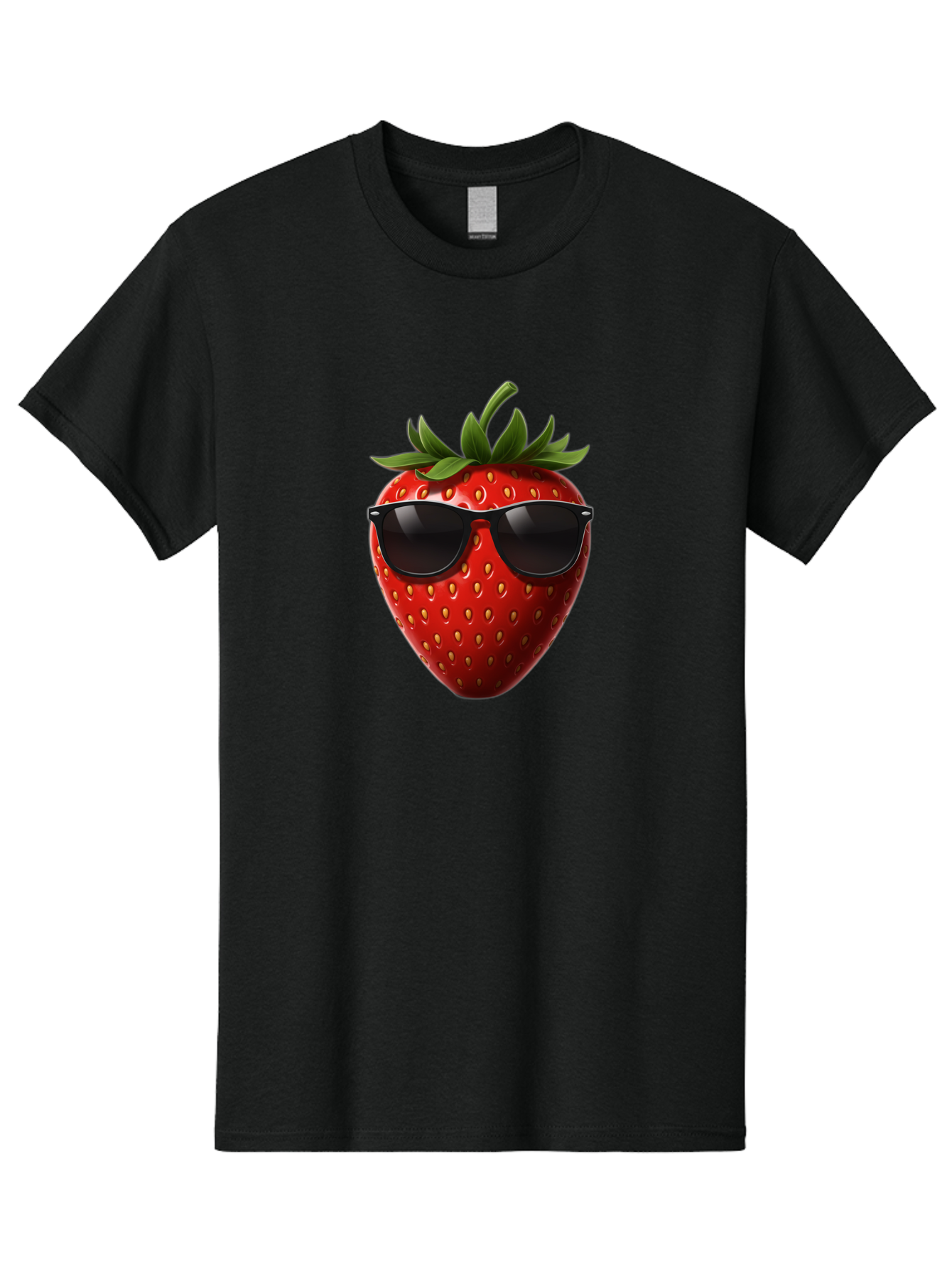 Strawberry-Sunglasses-1 Men'S Graphic Tee, 100% Cotton, Comfortable Casual Summer Wear, Machine Washable, Strawberry Wearing Sunglasses, Cool Fruit, Funny Illustration, Trendy Design, Summer Vibes, Red Strawberry, Sunglasses Style, Bac486