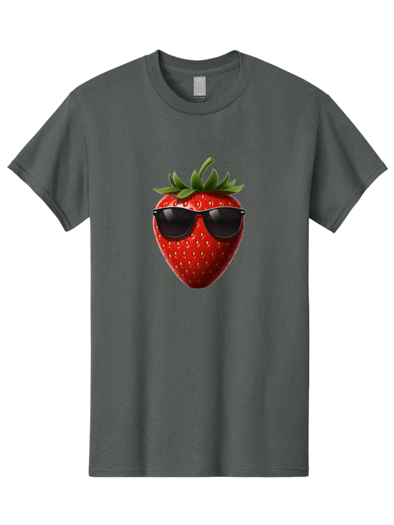 Strawberry-Sunglasses-1 Men'S Graphic Tee, 100% Cotton, Comfortable Casual Summer Wear, Machine Washable, Strawberry Wearing Sunglasses, Cool Fruit, Funny Illustration, Trendy Design, Summer Vibes, Red Strawberry, Sunglasses Style, Bac486