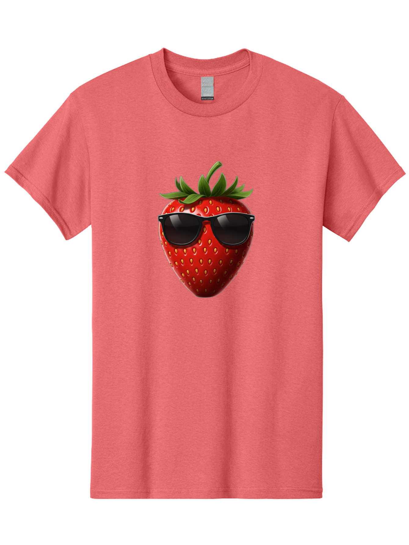 Strawberry-Sunglasses-1 Men'S Graphic Tee, 100% Cotton, Comfortable Casual Summer Wear, Machine Washable, Strawberry Wearing Sunglasses, Cool Fruit, Funny Illustration, Trendy Design, Summer Vibes, Red Strawberry, Sunglasses Style, Bac486