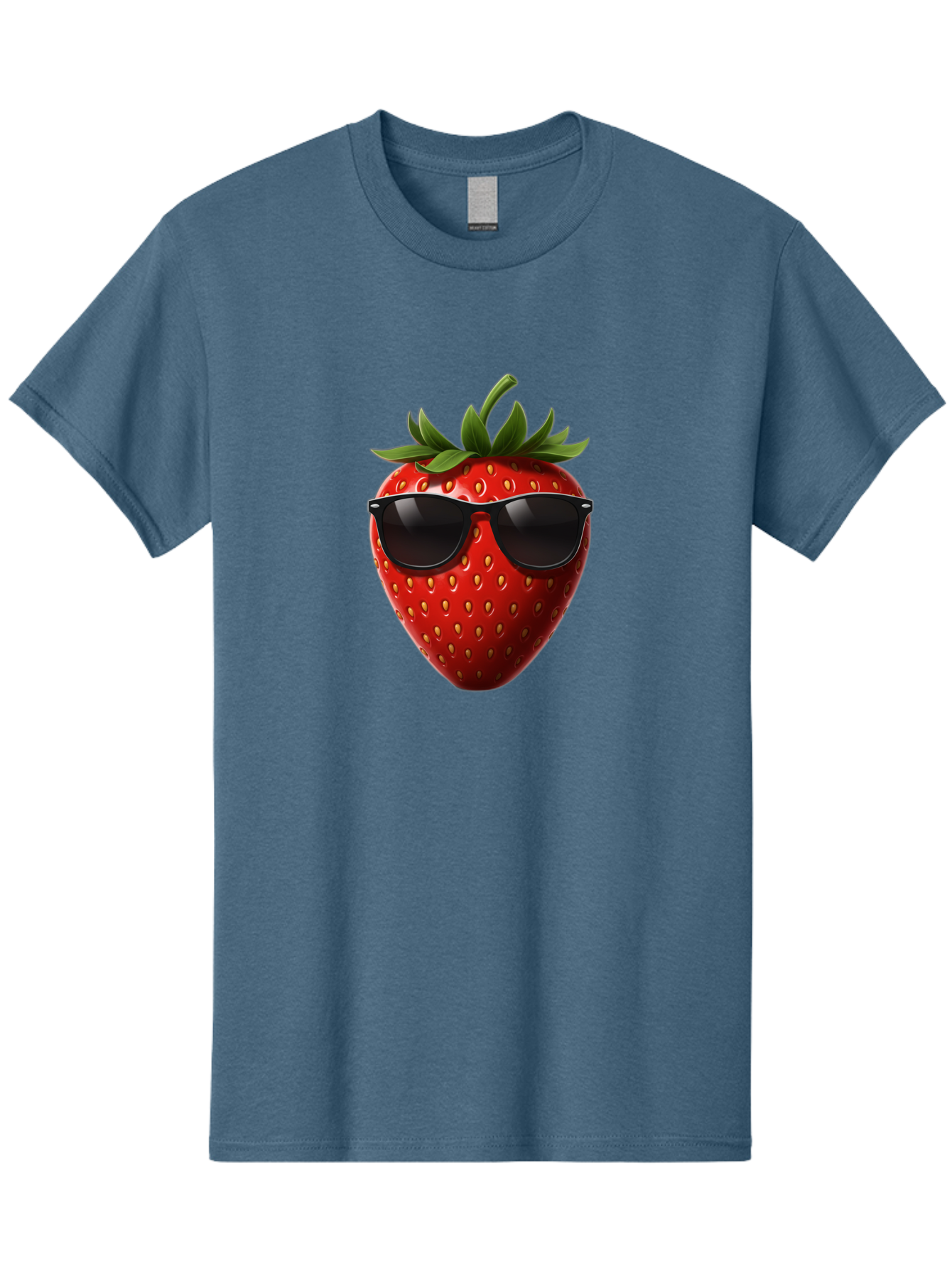 Strawberry-Sunglasses-1 Men'S Graphic Tee, 100% Cotton, Comfortable Casual Summer Wear, Machine Washable, Strawberry Wearing Sunglasses, Cool Fruit, Funny Illustration, Trendy Design, Summer Vibes, Red Strawberry, Sunglasses Style, Bac486