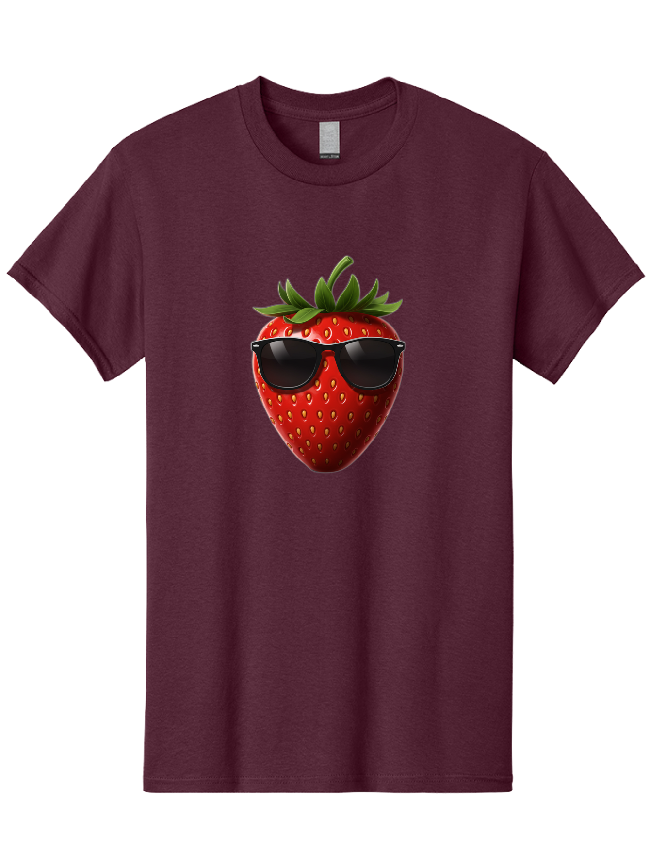 Strawberry-Sunglasses-1 Men'S Graphic Tee, 100% Cotton, Comfortable Casual Summer Wear, Machine Washable, Strawberry Wearing Sunglasses, Cool Fruit, Funny Illustration, Trendy Design, Summer Vibes, Red Strawberry, Sunglasses Style, Bac486