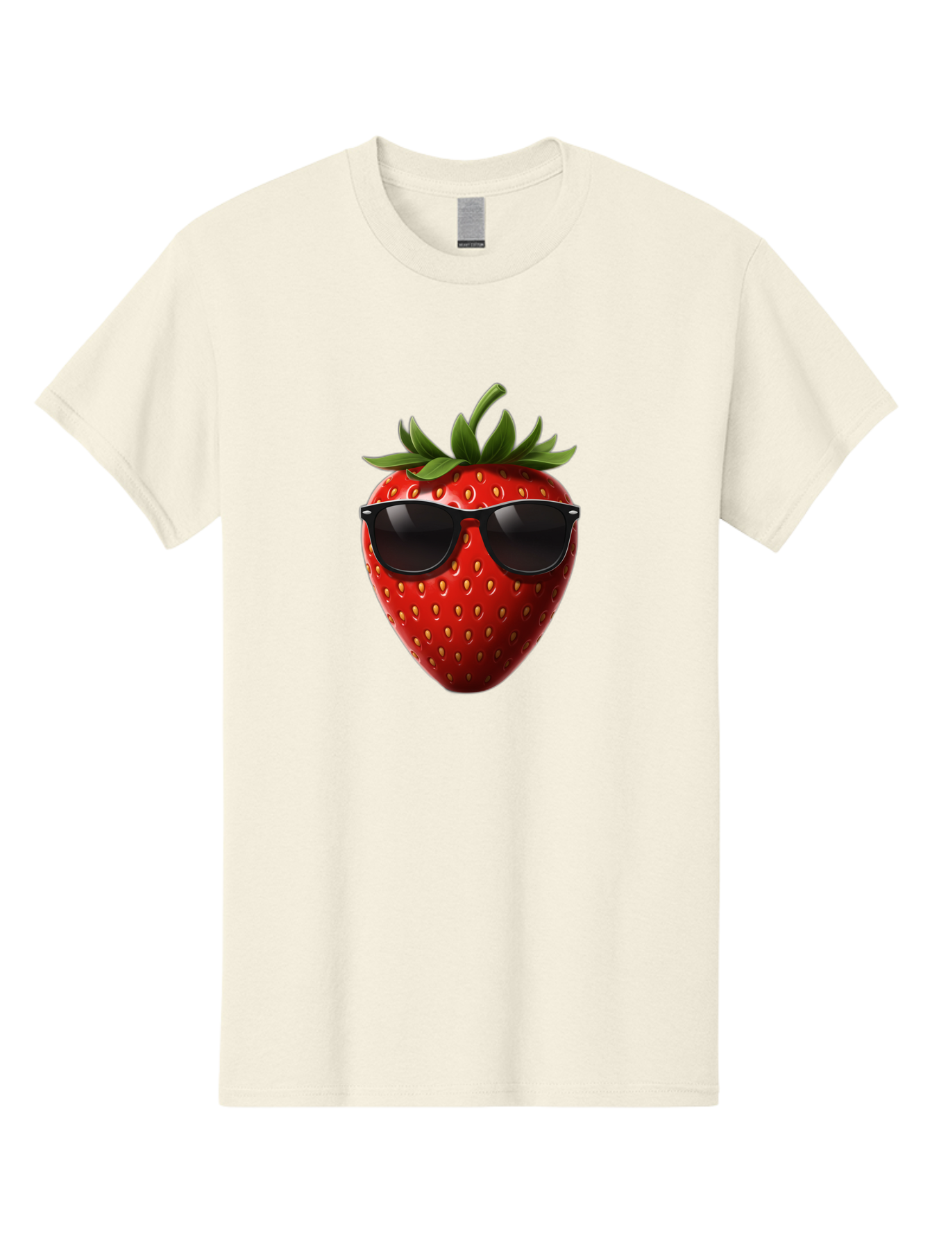 Strawberry-Sunglasses-1 Men'S Graphic Tee, 100% Cotton, Comfortable Casual Summer Wear, Machine Washable, Strawberry Wearing Sunglasses, Cool Fruit, Funny Illustration, Trendy Design, Summer Vibes, Red Strawberry, Sunglasses Style, Bac486