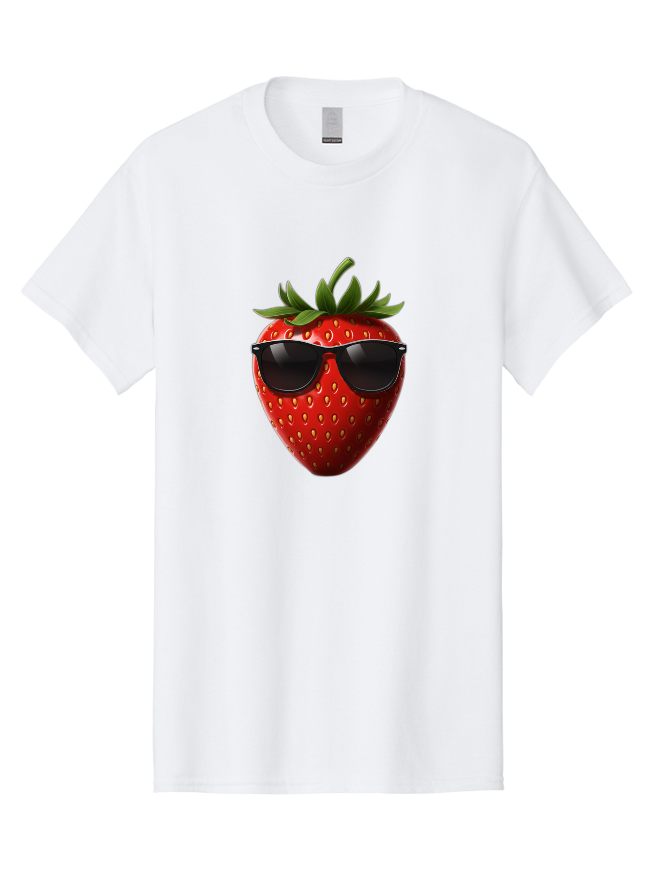 Strawberry-Sunglasses-1 Men'S Graphic Tee, 100% Cotton, Comfortable Casual Summer Wear, Machine Washable, Strawberry Wearing Sunglasses, Cool Fruit, Funny Illustration, Trendy Design, Summer Vibes, Red Strawberry, Sunglasses Style, Bac486