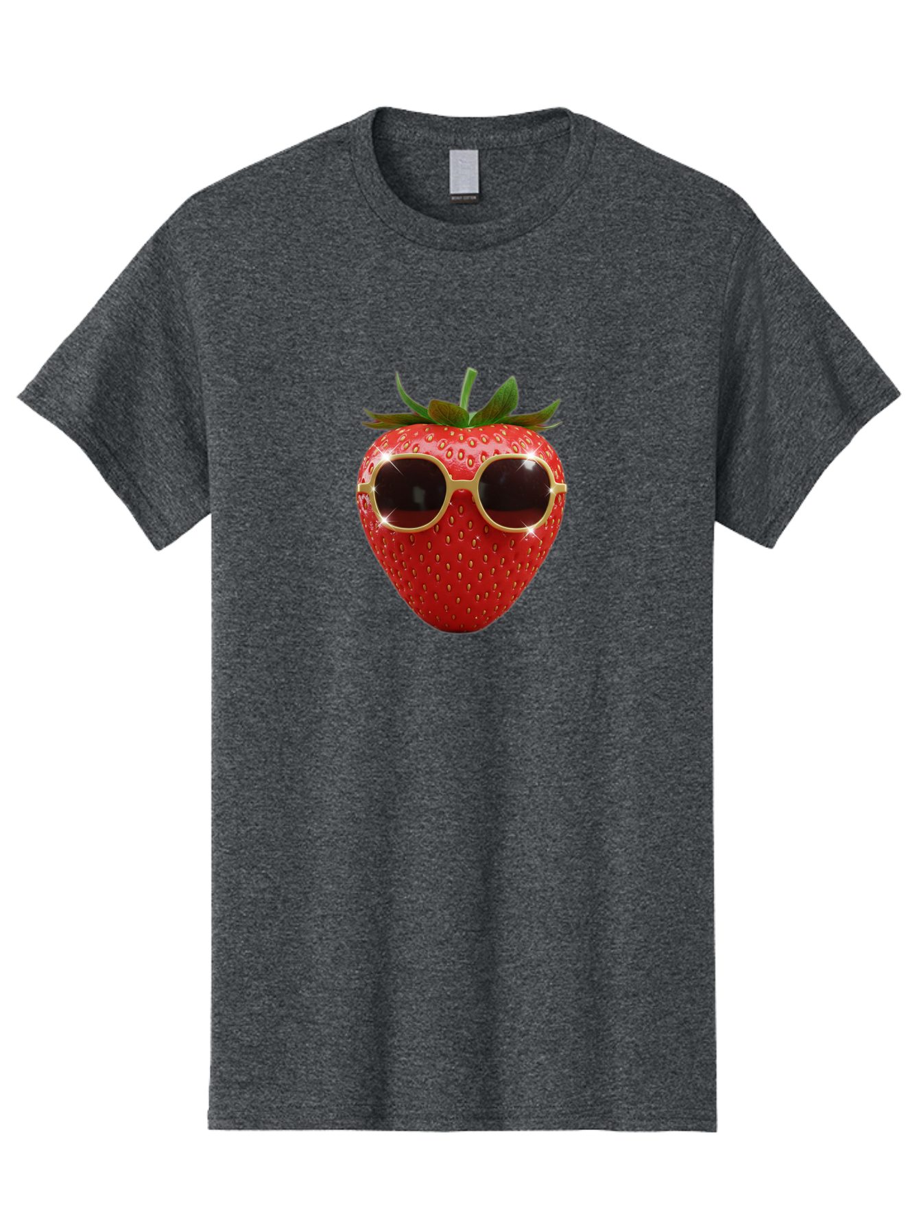 Strawberry-Sunglasses-2 Men'S Graphic Tee, 100% Cotton, Comfortable Casual Summer Wear, Machine Washable, Strawberry Wearing Sunglasses, Funny Fruit, Quirky Character, Red Strawberries, Cool Shades, Fresh Produce, Playful Vibe, Summer Fun Bac487