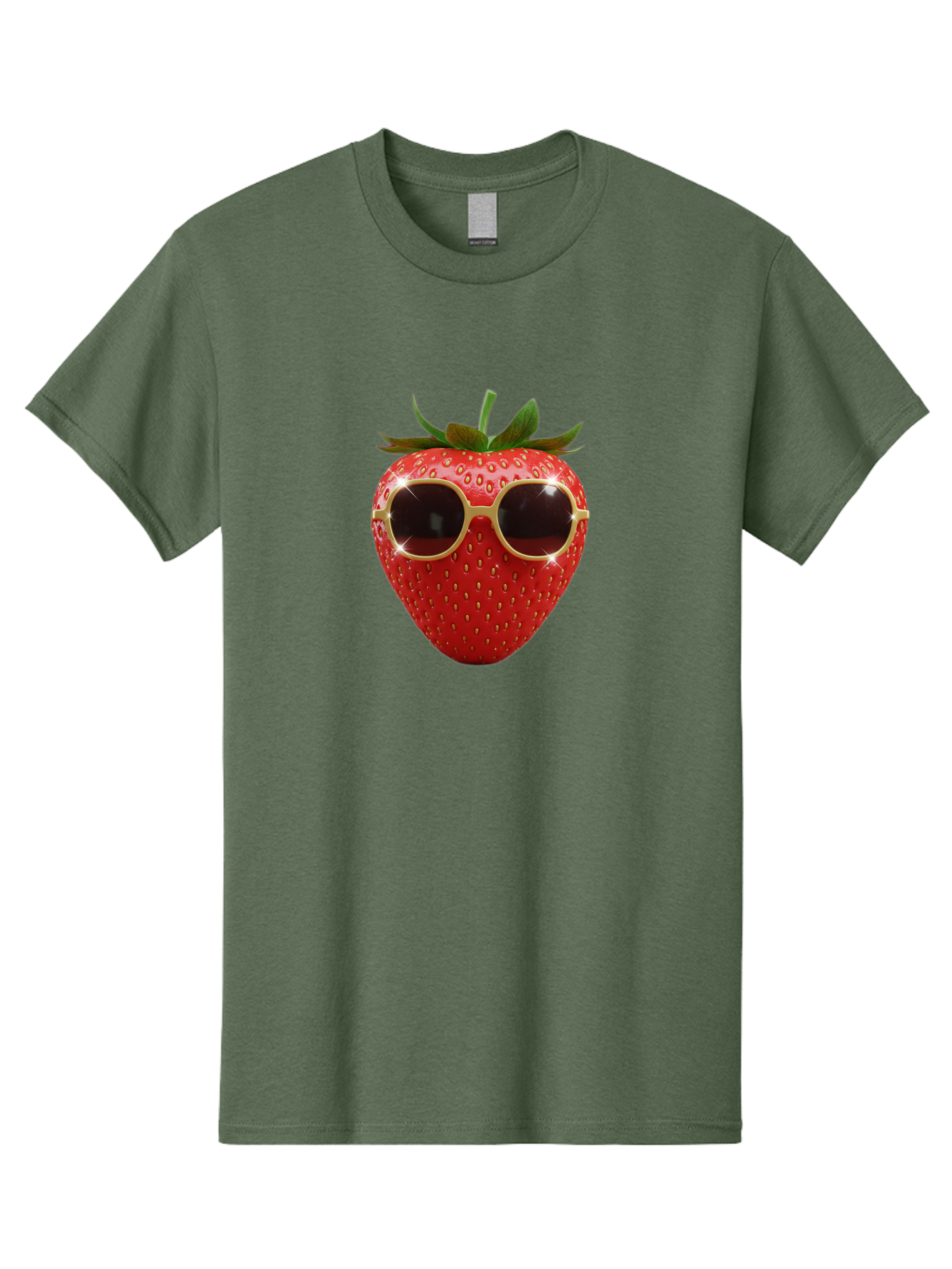 Strawberry-Sunglasses-2 Men'S Graphic Tee, 100% Cotton, Comfortable Casual Summer Wear, Machine Washable, Strawberry Wearing Sunglasses, Funny Fruit, Quirky Character, Red Strawberries, Cool Shades, Fresh Produce, Playful Vibe, Summer Fun Bac487