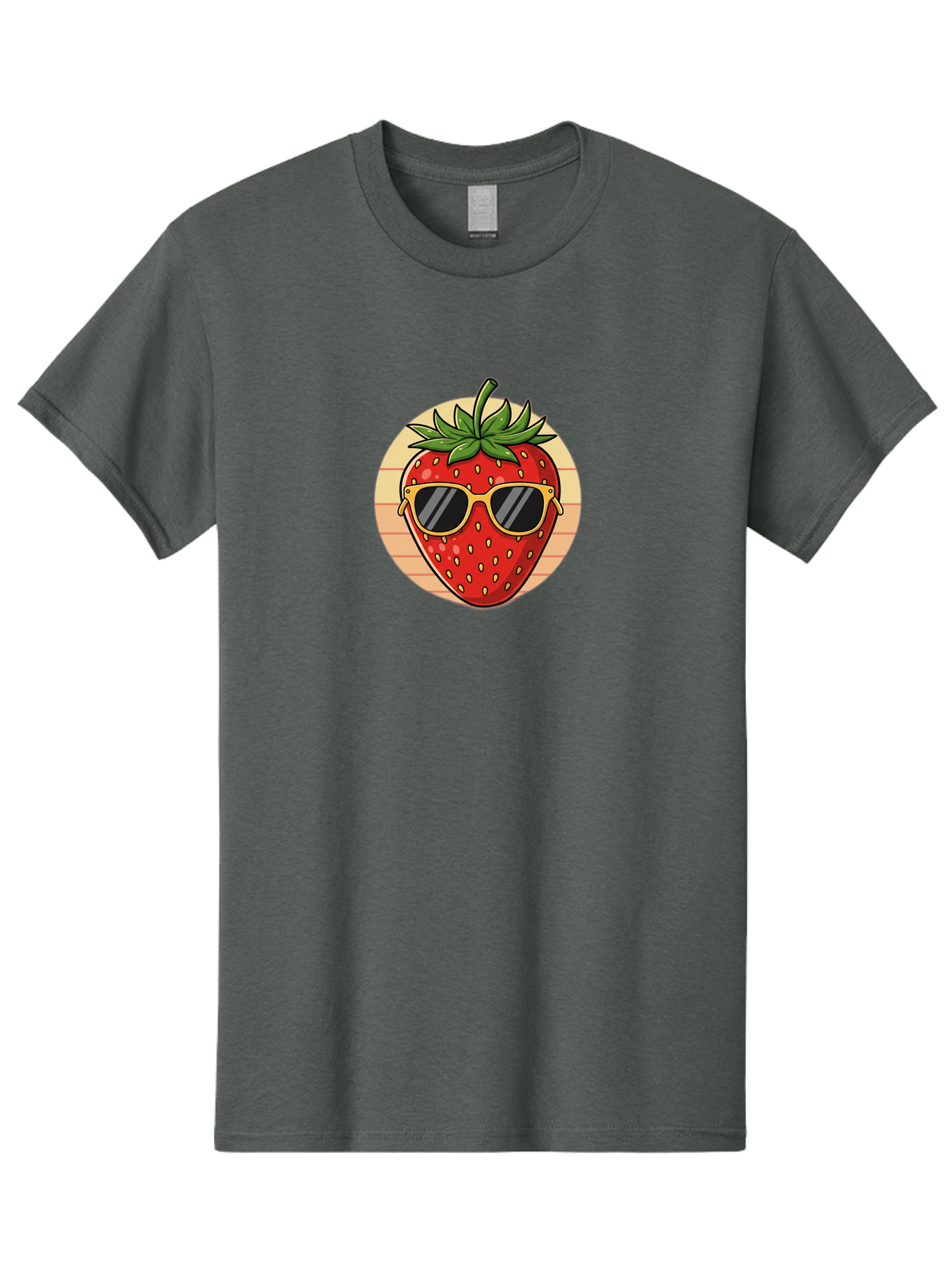 Strawberry-Sunglasses-3 Men'S Graphic Tee, 100% Cotton, Comfortable Casual Summer Wear, Machine Washable, Summer Fruit, Cool Strawberry, Yellow Sunglasses, Trendy Design, Red Fruit, Green Leaves, Cartoon Character, Fun Illustration, Bac488
