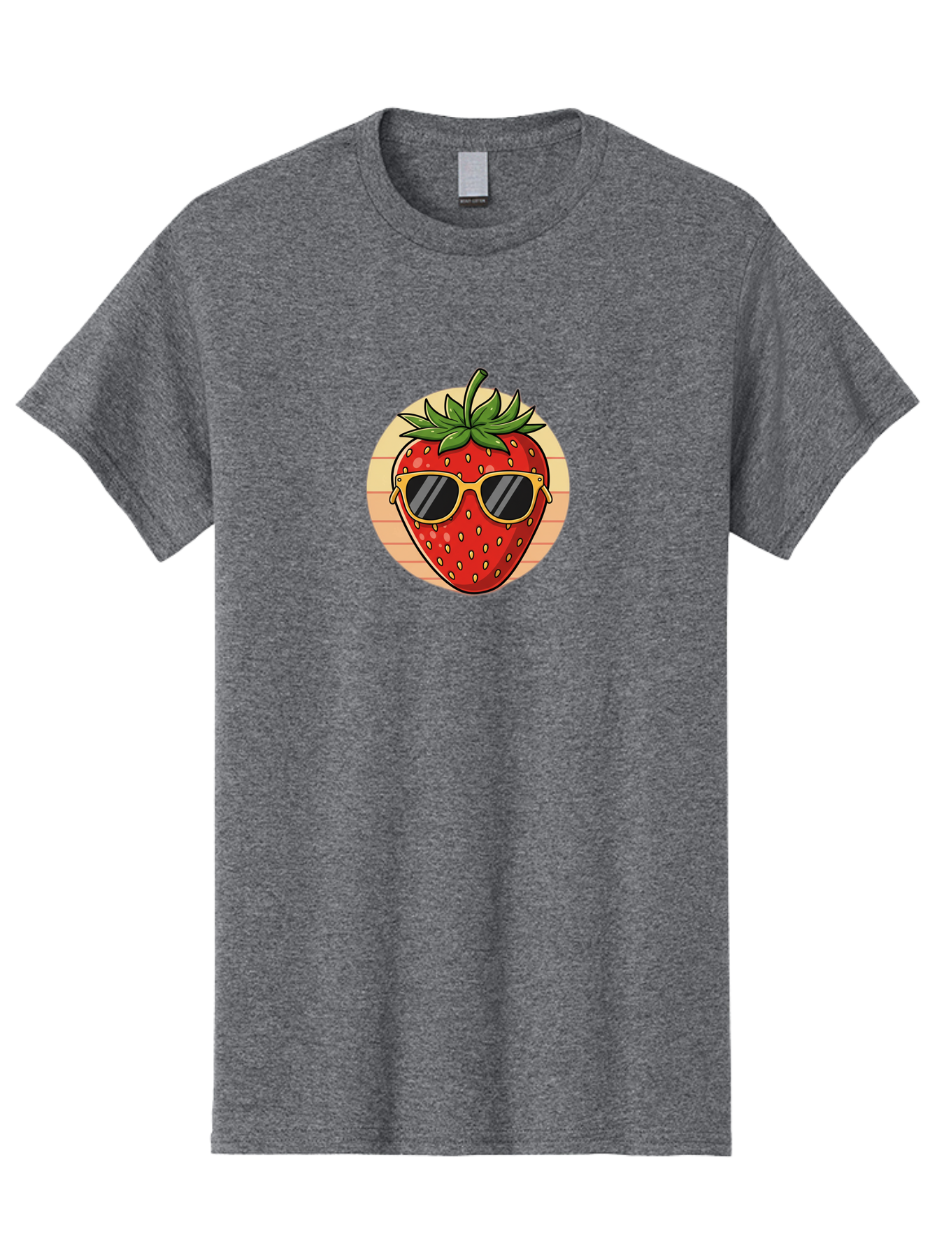 Strawberry-Sunglasses-3 Men'S Graphic Tee, 100% Cotton, Comfortable Casual Summer Wear, Machine Washable, Summer Fruit, Cool Strawberry, Yellow Sunglasses, Trendy Design, Red Fruit, Green Leaves, Cartoon Character, Fun Illustration, Bac488