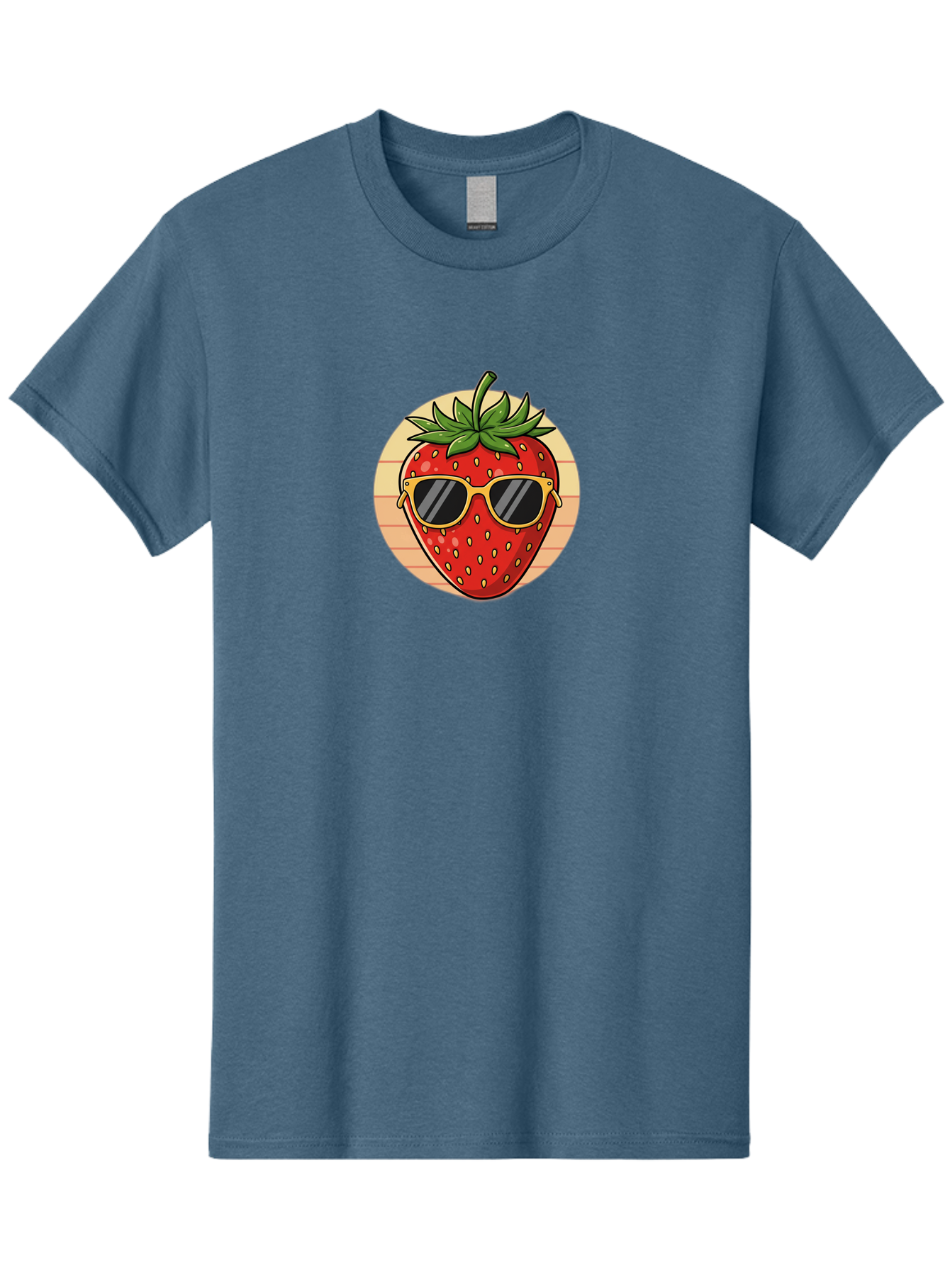 Strawberry-Sunglasses-3 Men'S Graphic Tee, 100% Cotton, Comfortable Casual Summer Wear, Machine Washable, Summer Fruit, Cool Strawberry, Yellow Sunglasses, Trendy Design, Red Fruit, Green Leaves, Cartoon Character, Fun Illustration, Bac488
