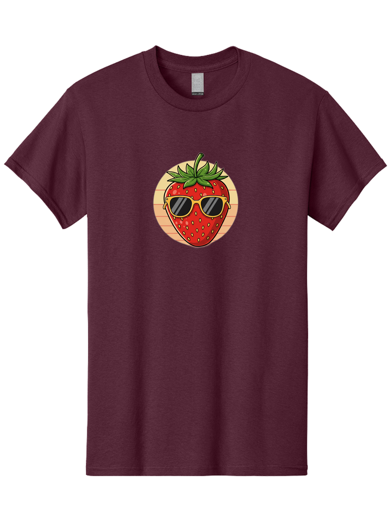 Strawberry-Sunglasses-3 Men'S Graphic Tee, 100% Cotton, Comfortable Casual Summer Wear, Machine Washable, Summer Fruit, Cool Strawberry, Yellow Sunglasses, Trendy Design, Red Fruit, Green Leaves, Cartoon Character, Fun Illustration, Bac488