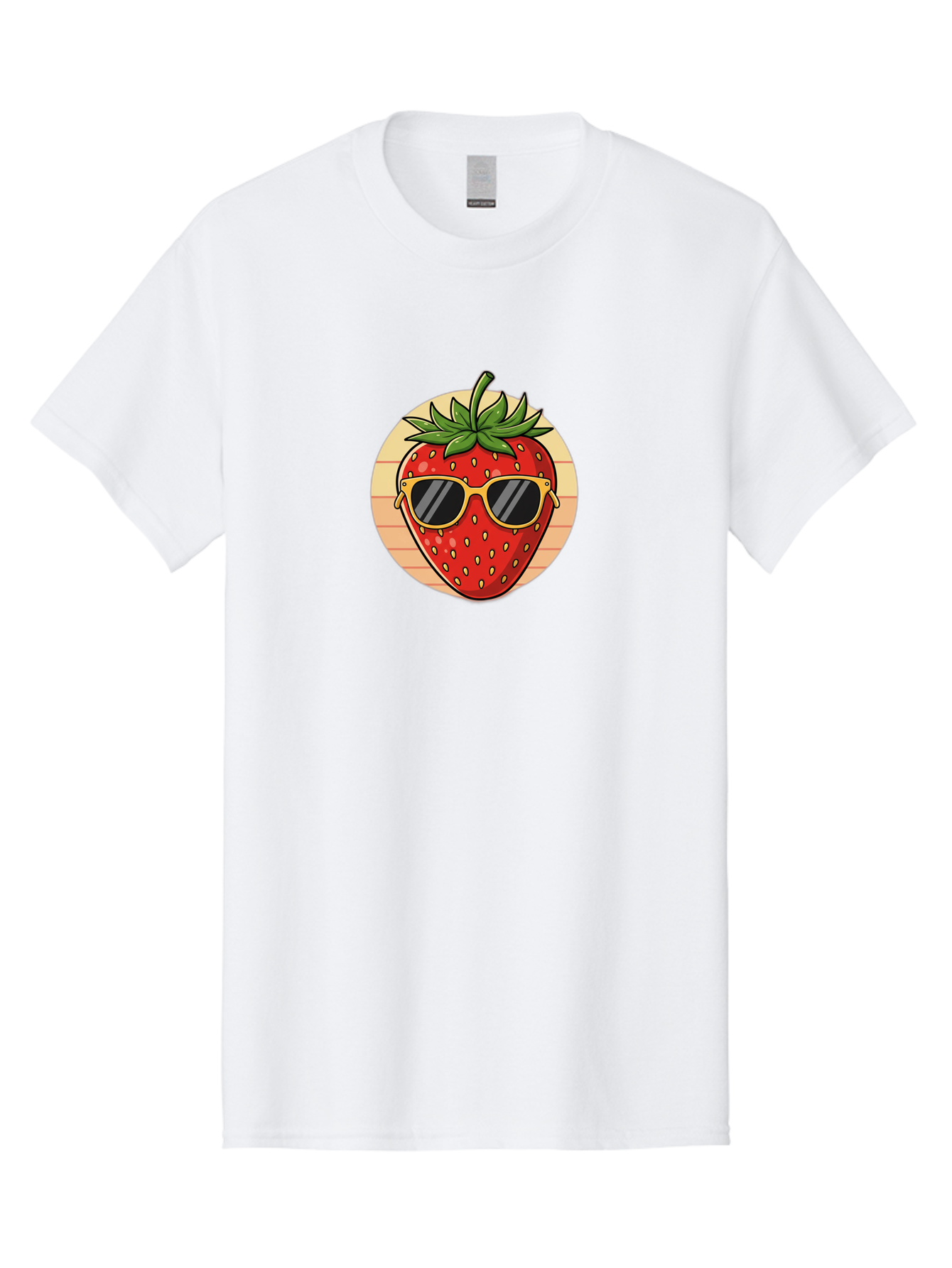 Strawberry-Sunglasses-3 Men'S Graphic Tee, 100% Cotton, Comfortable Casual Summer Wear, Machine Washable, Summer Fruit, Cool Strawberry, Yellow Sunglasses, Trendy Design, Red Fruit, Green Leaves, Cartoon Character, Fun Illustration, Bac488