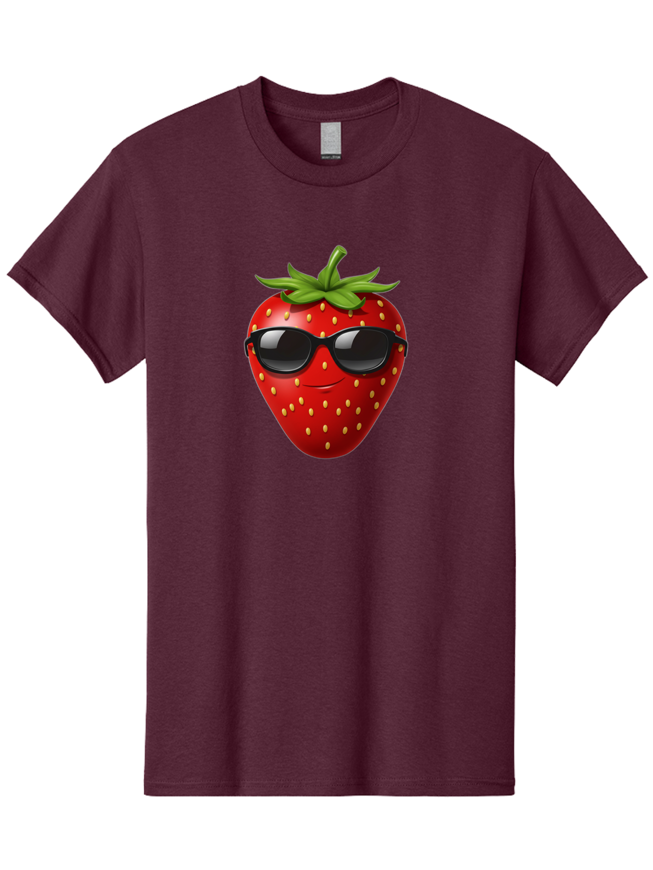 Strawberry-Sunglasses Men'S Graphic Tee, 100% Cotton, Comfortable Casual Summer Wear, Machine Washable, Strawberry Wearing Sunglasses, Cool Strawberry, Fruit Character, Smiling Face, Black Shades, Yellow Seeds, Cartoon Style, Fun Design, Bac489