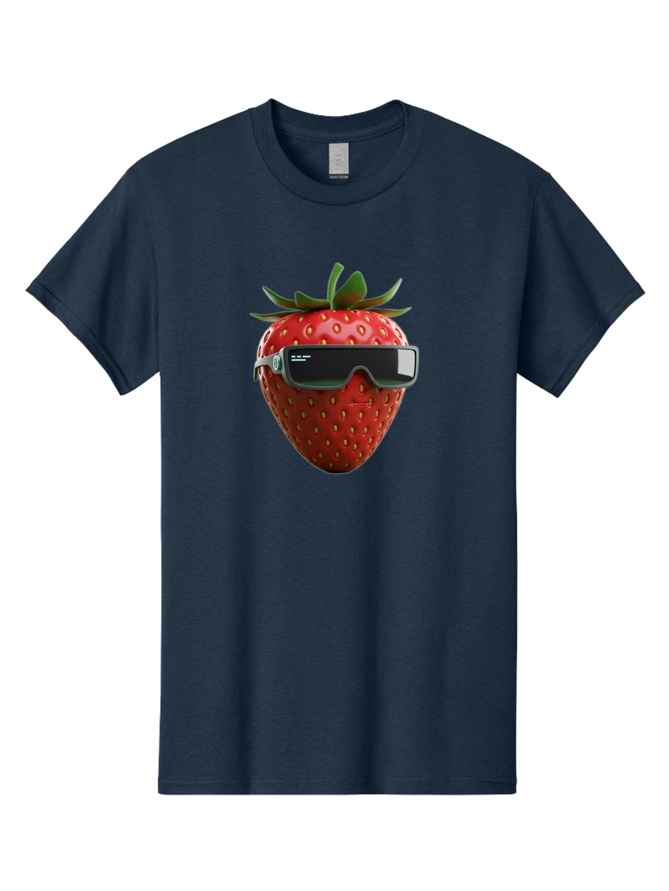 Strawberry-Virtual-Reality-Headset Men'S Graphic Tee, 100% Cotton, Comfortable Casual Summer Wear, Machine Washable, Strawberry Wearing Vr Headset, Futuristic Fruit, Virtual Reality, Augmented Reality, Tech-Savvy Strawberry, Innovative Design, Bac491