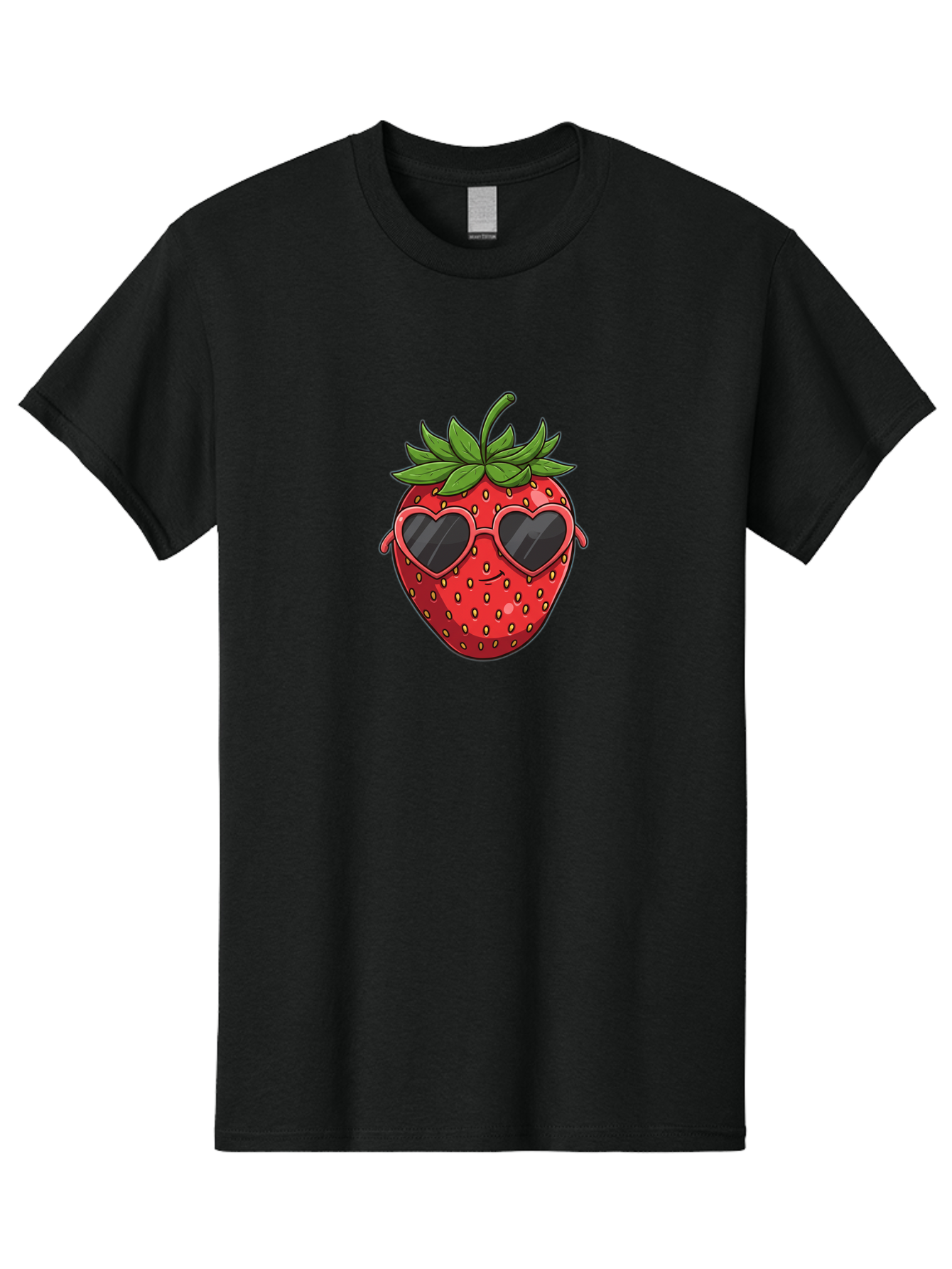 Strawberry-With-Heart-Sunglasses Men'S Graphic Tee, 100% Cotton, Comfortable Casual Summer Wear, Machine Washable, Strawberry With Sunglasses, Cool Strawberry, Heart-Shaped Shades, Trendy Fruit, Vibrant Red, Smiling Face, Summer Vibe, Bac492