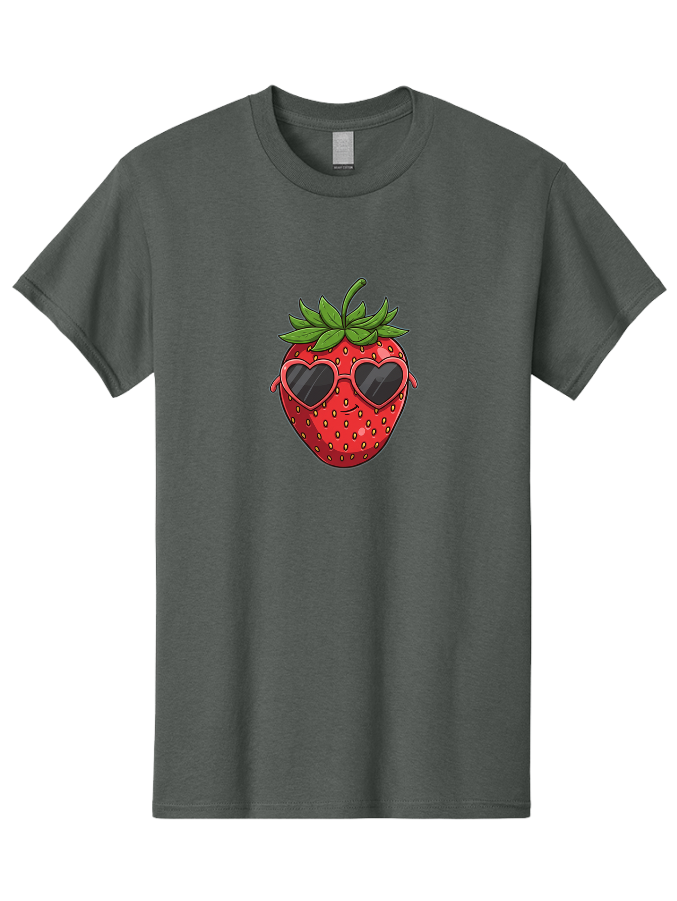 Strawberry-With-Heart-Sunglasses Men'S Graphic Tee, 100% Cotton, Comfortable Casual Summer Wear, Machine Washable, Strawberry With Sunglasses, Cool Strawberry, Heart-Shaped Shades, Trendy Fruit, Vibrant Red, Smiling Face, Summer Vibe, Bac492