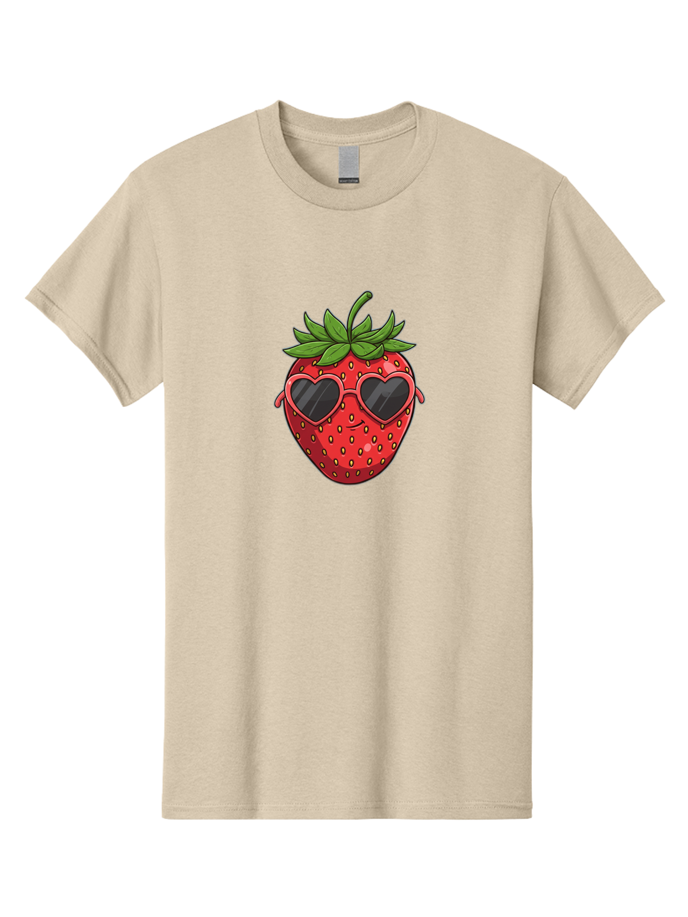 Strawberry-With-Heart-Sunglasses Men'S Graphic Tee, 100% Cotton, Comfortable Casual Summer Wear, Machine Washable, Strawberry With Sunglasses, Cool Strawberry, Heart-Shaped Shades, Trendy Fruit, Vibrant Red, Smiling Face, Summer Vibe, Bac492