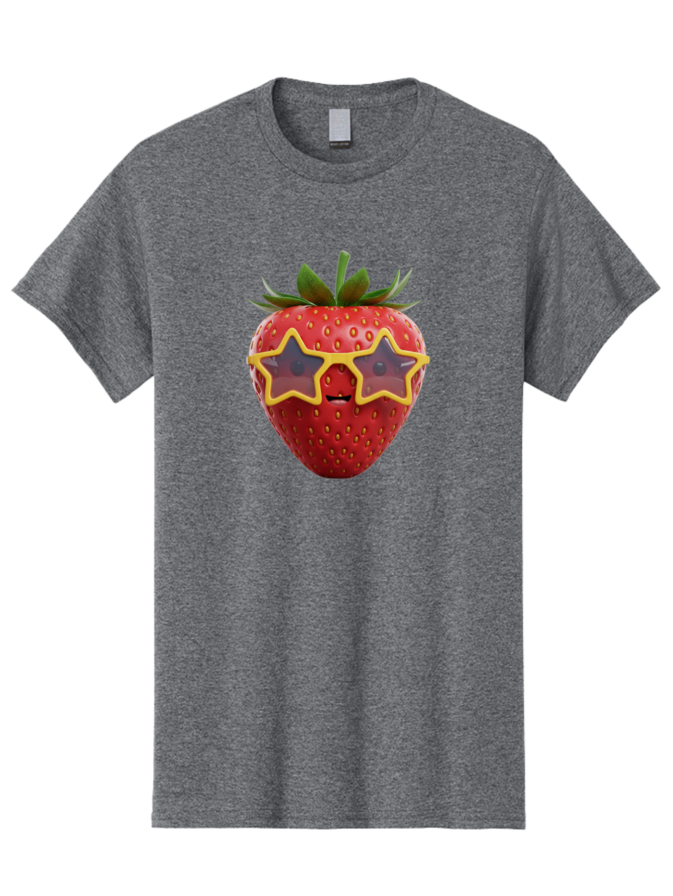 Strawberry-With-Shades Men'S Graphic Tee, 100% Cotton, Comfortable Casual Summer Wear, Machine Washable, Strawberry Wearing Sunglasses, Star-Shaped Shades, Cartoon Character, Fruit Illustration, Vibrant Red, Fun And Quirky, Playful Design, Bac493