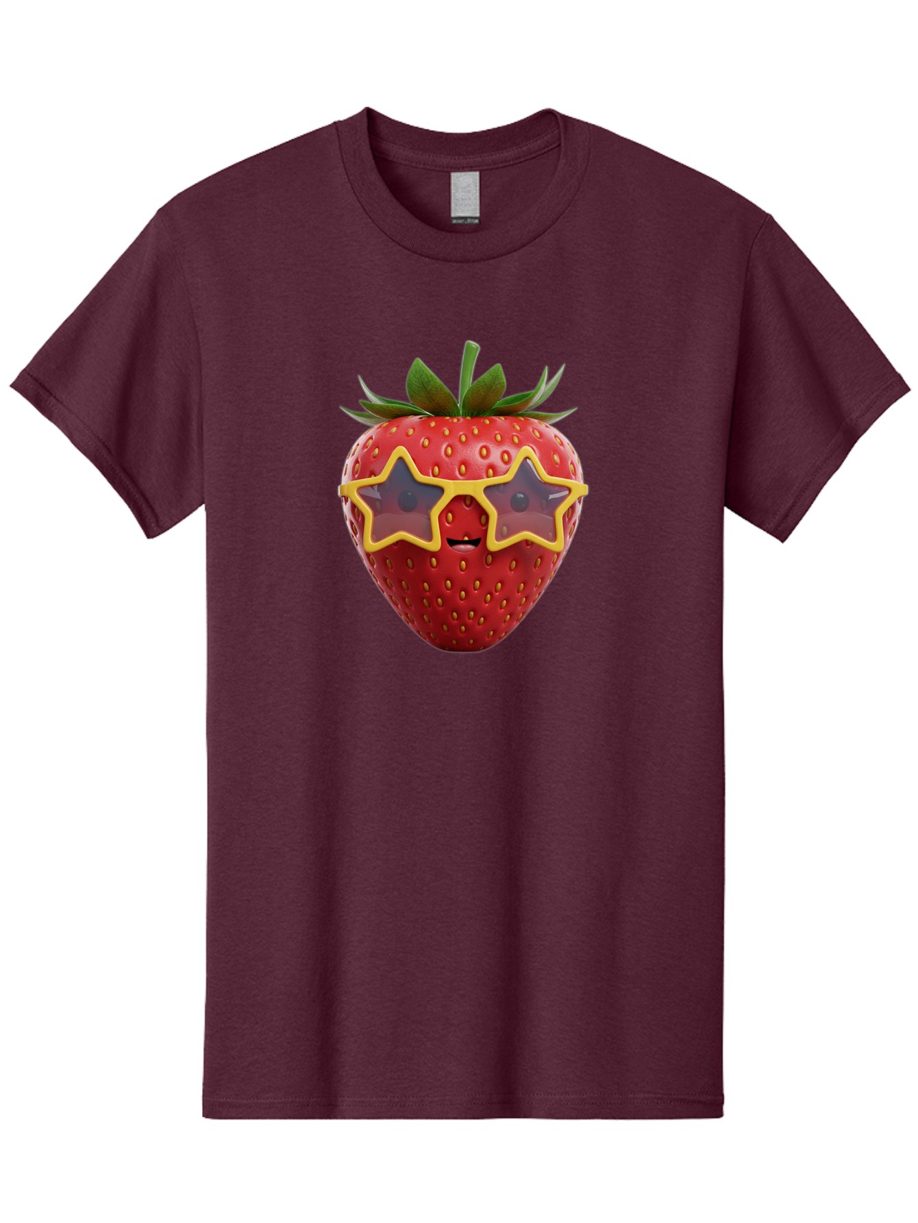 Strawberry-With-Shades Men'S Graphic Tee, 100% Cotton, Comfortable Casual Summer Wear, Machine Washable, Strawberry Wearing Sunglasses, Star-Shaped Shades, Cartoon Character, Fruit Illustration, Vibrant Red, Fun And Quirky, Playful Design, Bac493