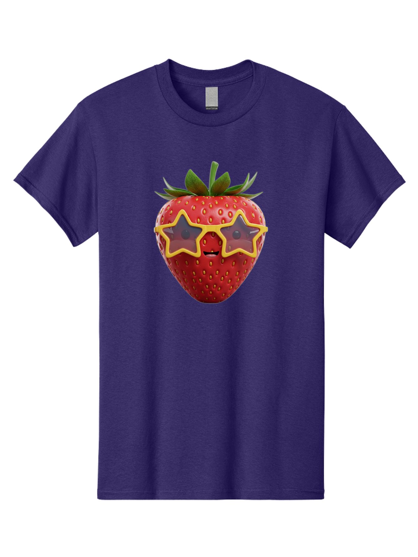 Strawberry-With-Shades Men'S Graphic Tee, 100% Cotton, Comfortable Casual Summer Wear, Machine Washable, Strawberry Wearing Sunglasses, Star-Shaped Shades, Cartoon Character, Fruit Illustration, Vibrant Red, Fun And Quirky, Playful Design, Bac493