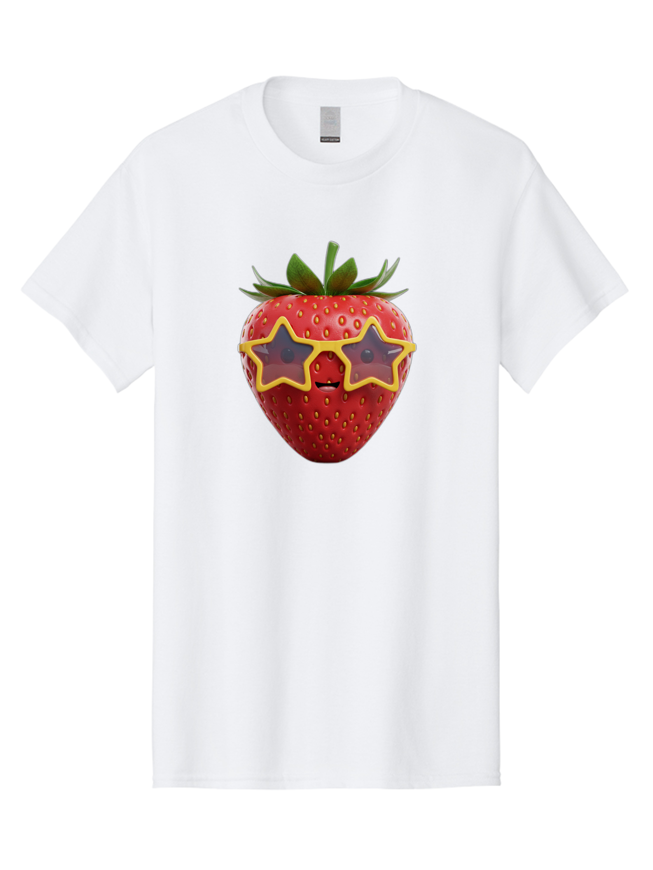 Strawberry-With-Shades Men'S Graphic Tee, 100% Cotton, Comfortable Casual Summer Wear, Machine Washable, Strawberry Wearing Sunglasses, Star-Shaped Shades, Cartoon Character, Fruit Illustration, Vibrant Red, Fun And Quirky, Playful Design, Bac493