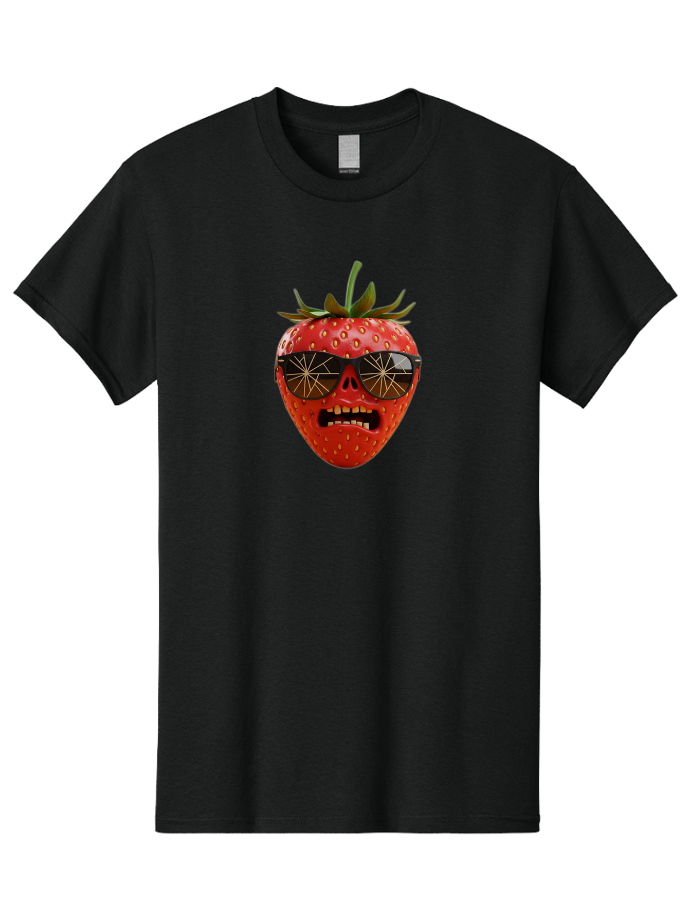 Strawberry-With-Sunglasses Men'S Graphic Tee, 100% Cotton, Comfortable Casual Summer Wear, Machine Washable, Strawberry With Sunglasses, Skull Face, Gold Teeth, Futuristic Design, Funky Fruit, Quirky Art, Pop Culture, Funny Character, Bac494