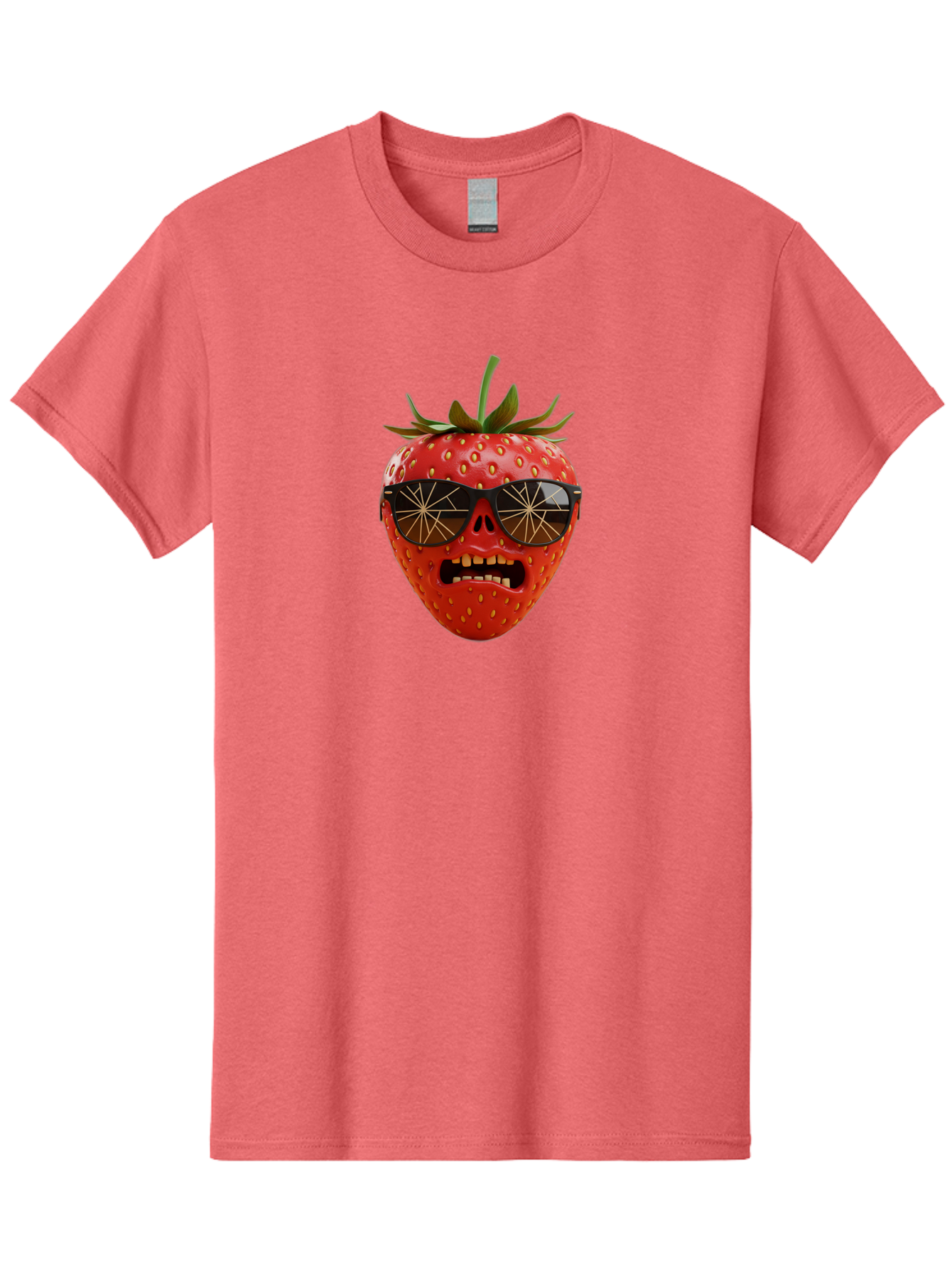 Strawberry-With-Sunglasses Men'S Graphic Tee, 100% Cotton, Comfortable Casual Summer Wear, Machine Washable, Strawberry With Sunglasses, Skull Face, Gold Teeth, Futuristic Design, Funky Fruit, Quirky Art, Pop Culture, Funny Character, Bac494