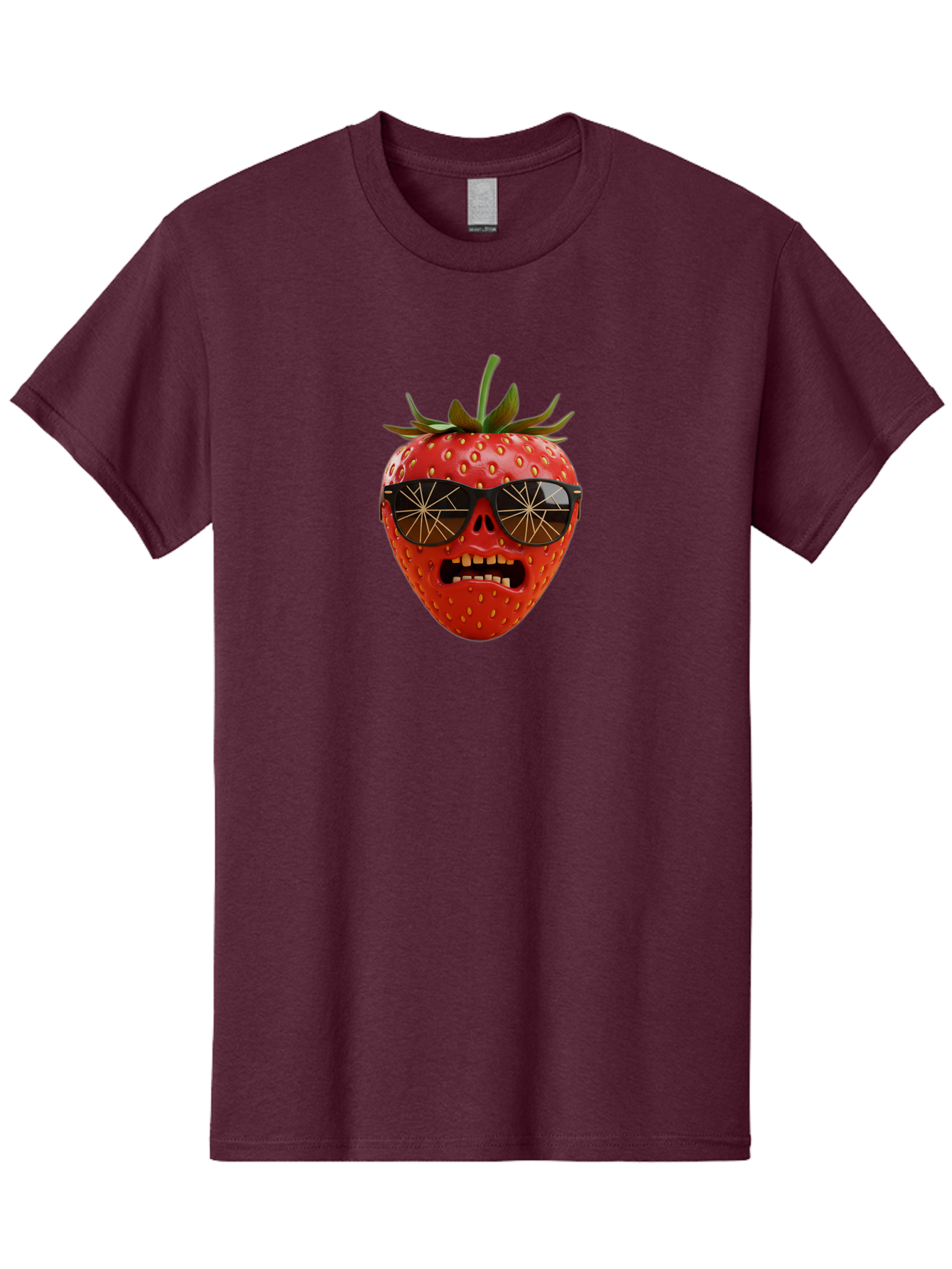Strawberry-With-Sunglasses Men'S Graphic Tee, 100% Cotton, Comfortable Casual Summer Wear, Machine Washable, Strawberry With Sunglasses, Skull Face, Gold Teeth, Futuristic Design, Funky Fruit, Quirky Art, Pop Culture, Funny Character, Bac494