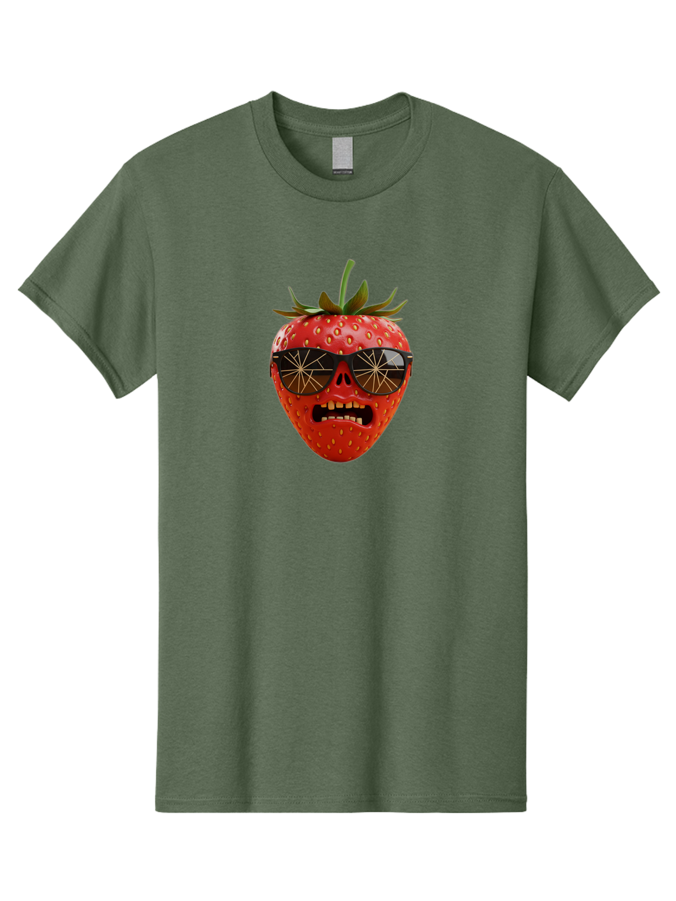 Strawberry-With-Sunglasses Men'S Graphic Tee, 100% Cotton, Comfortable Casual Summer Wear, Machine Washable, Strawberry With Sunglasses, Skull Face, Gold Teeth, Futuristic Design, Funky Fruit, Quirky Art, Pop Culture, Funny Character, Bac494