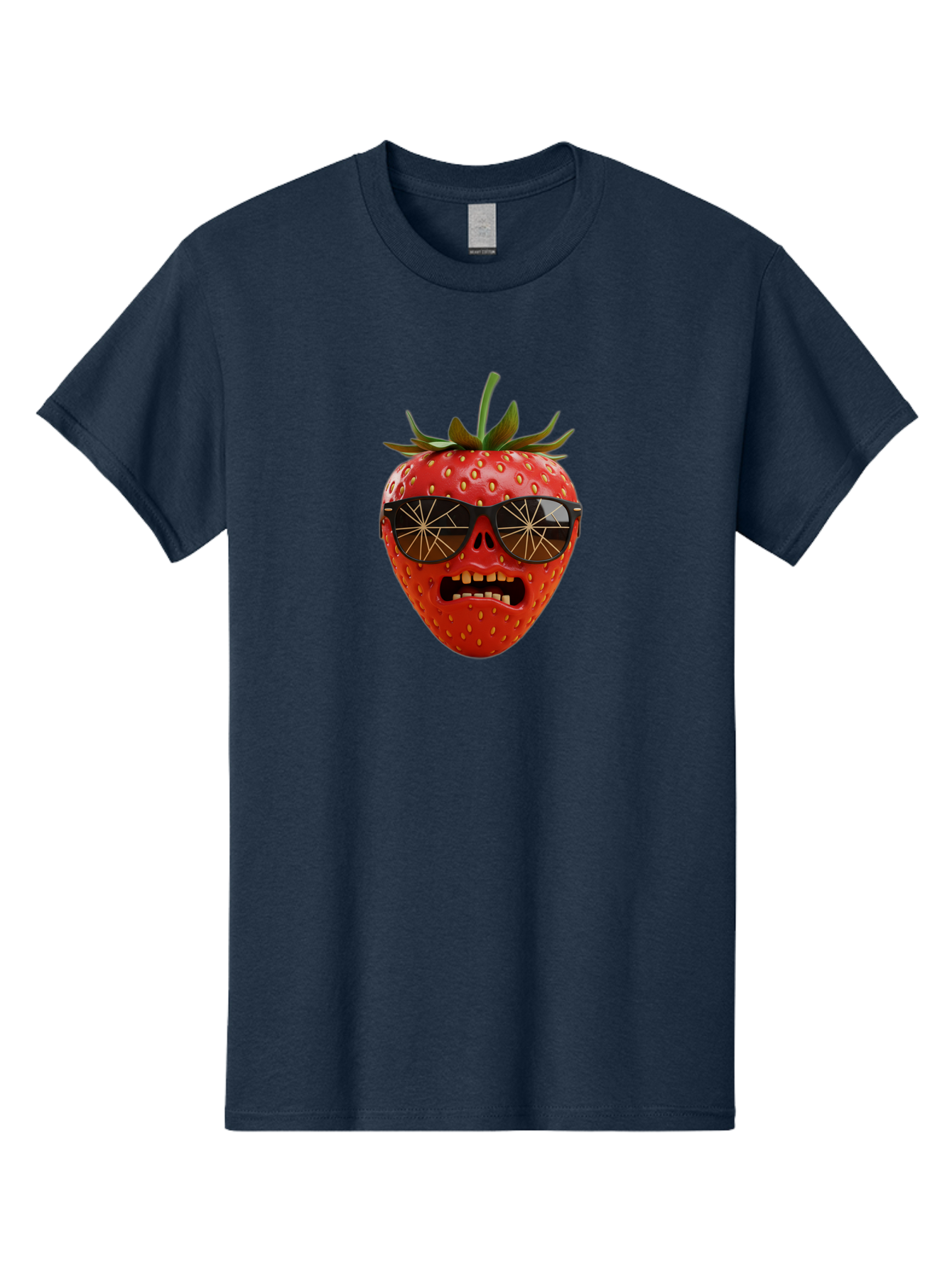 Strawberry-With-Sunglasses Men'S Graphic Tee, 100% Cotton, Comfortable Casual Summer Wear, Machine Washable, Strawberry With Sunglasses, Skull Face, Gold Teeth, Futuristic Design, Funky Fruit, Quirky Art, Pop Culture, Funny Character, Bac494