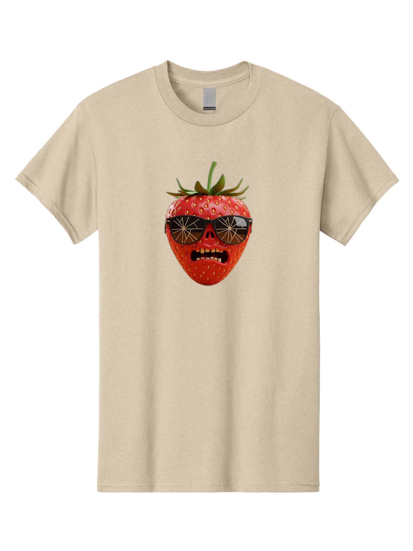 Strawberry-With-Sunglasses Men'S Graphic Tee, 100% Cotton, Comfortable Casual Summer Wear, Machine Washable, Strawberry With Sunglasses, Skull Face, Gold Teeth, Futuristic Design, Funky Fruit, Quirky Art, Pop Culture, Funny Character, Bac494