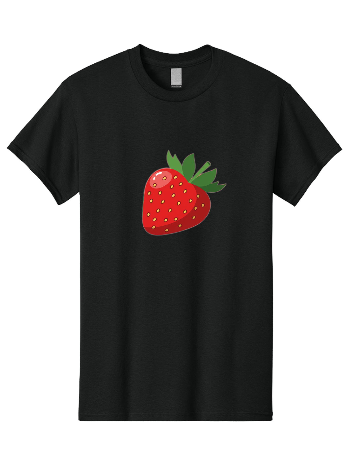 Strawberry Men'S Graphic Tee, 100% Cotton, Comfortable Casual Summer Wear, Machine Washable, Fresh Strawberry, Juicy Fruit, Red Strawberry, Green Leaves, Sweet Treat, Cartoon Illustration, Digital Art, Vibrant Red, Yellow Seeds Bac495